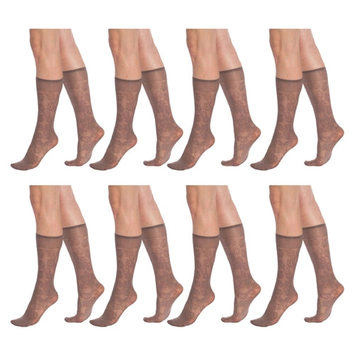 8 Pairs Sheer Knee High Socks for Women 15 Denier with Stay-Up Band
