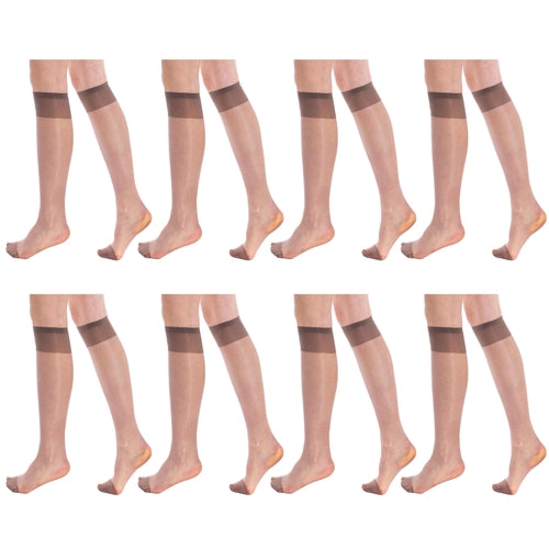 8 Pairs Sheer Knee High Socks for Women 15 Denier with Stay-Up Band