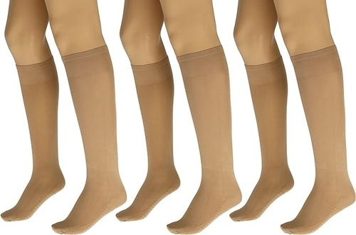 3 Pairs Women's Massage Nylon Sheer Knee High Stockings with