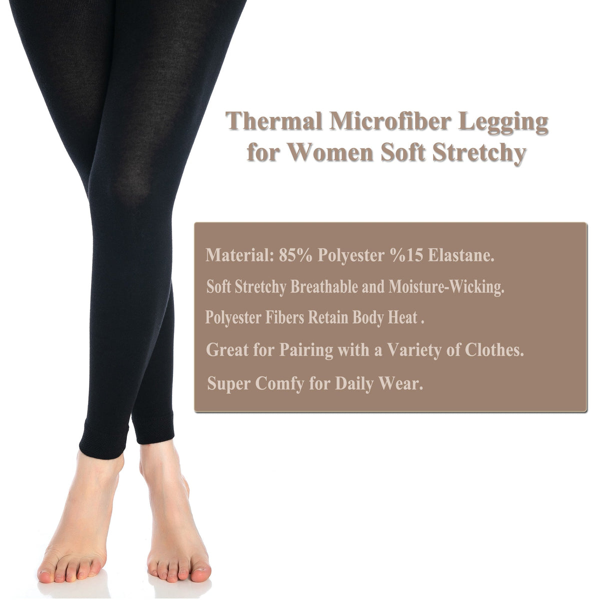 Black Thermal Leggings for Women Microfiber Soft Stretch Full Legging