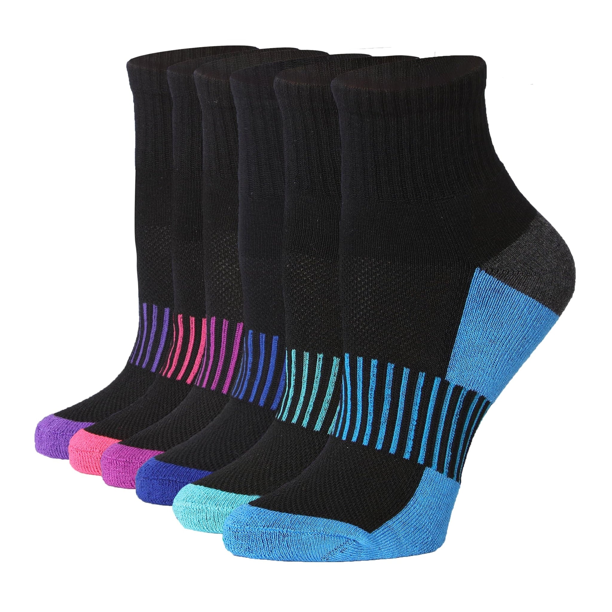 Tipi Toe Women's 6-Pairs Athletic Quarter Sports Socks Midnight Black