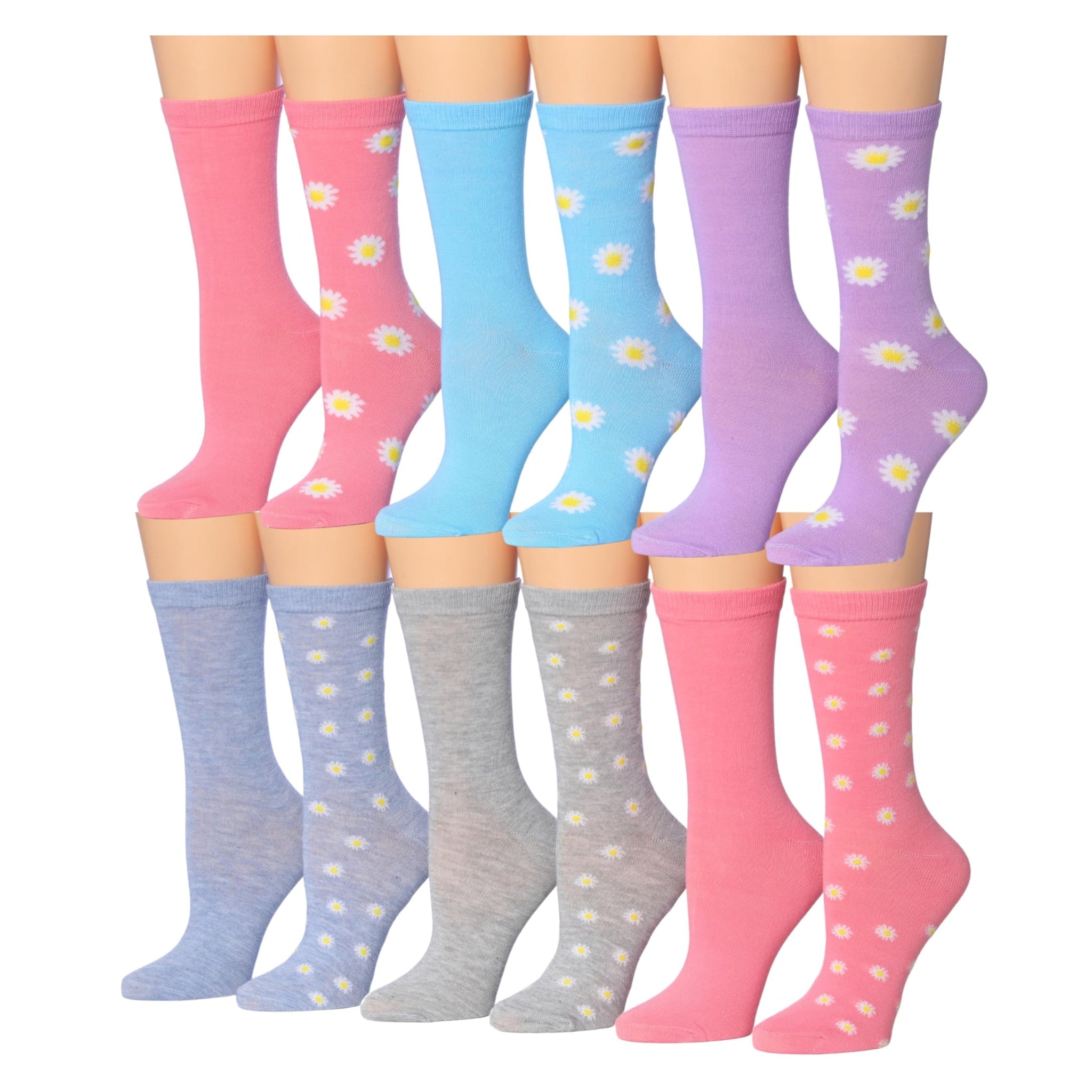 Women's 12 Pairs Lightweight Crew Socks – Colorful Misty Flower Blooms
