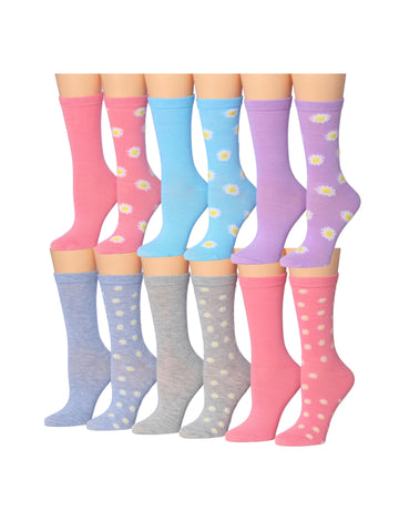 Women's 12 Pairs Lightweight Crew Socks – Colorful Misty Flower Blooms