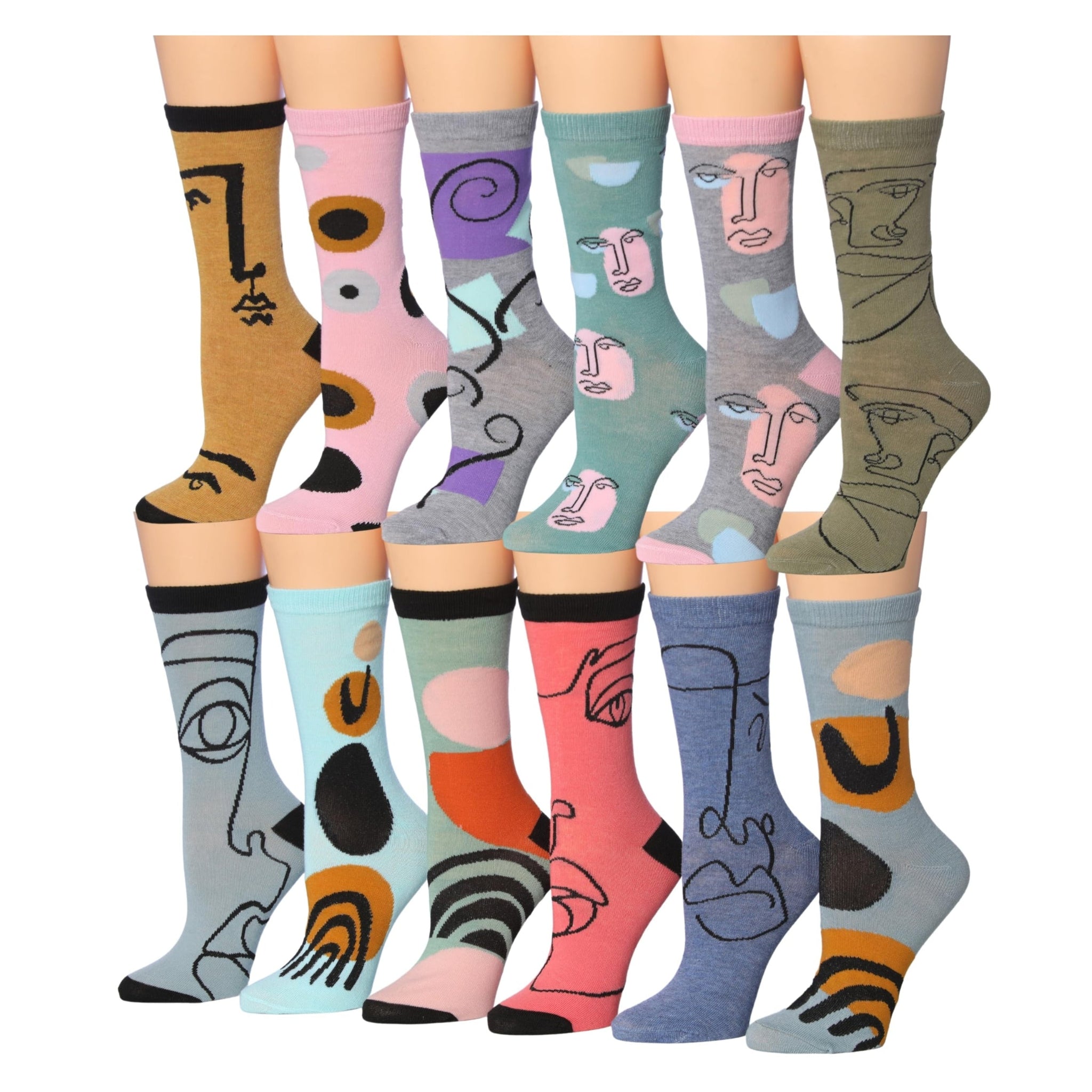 Women's 12 Pairs Lightweight Crew Socks – Colorful Abstract Arctic