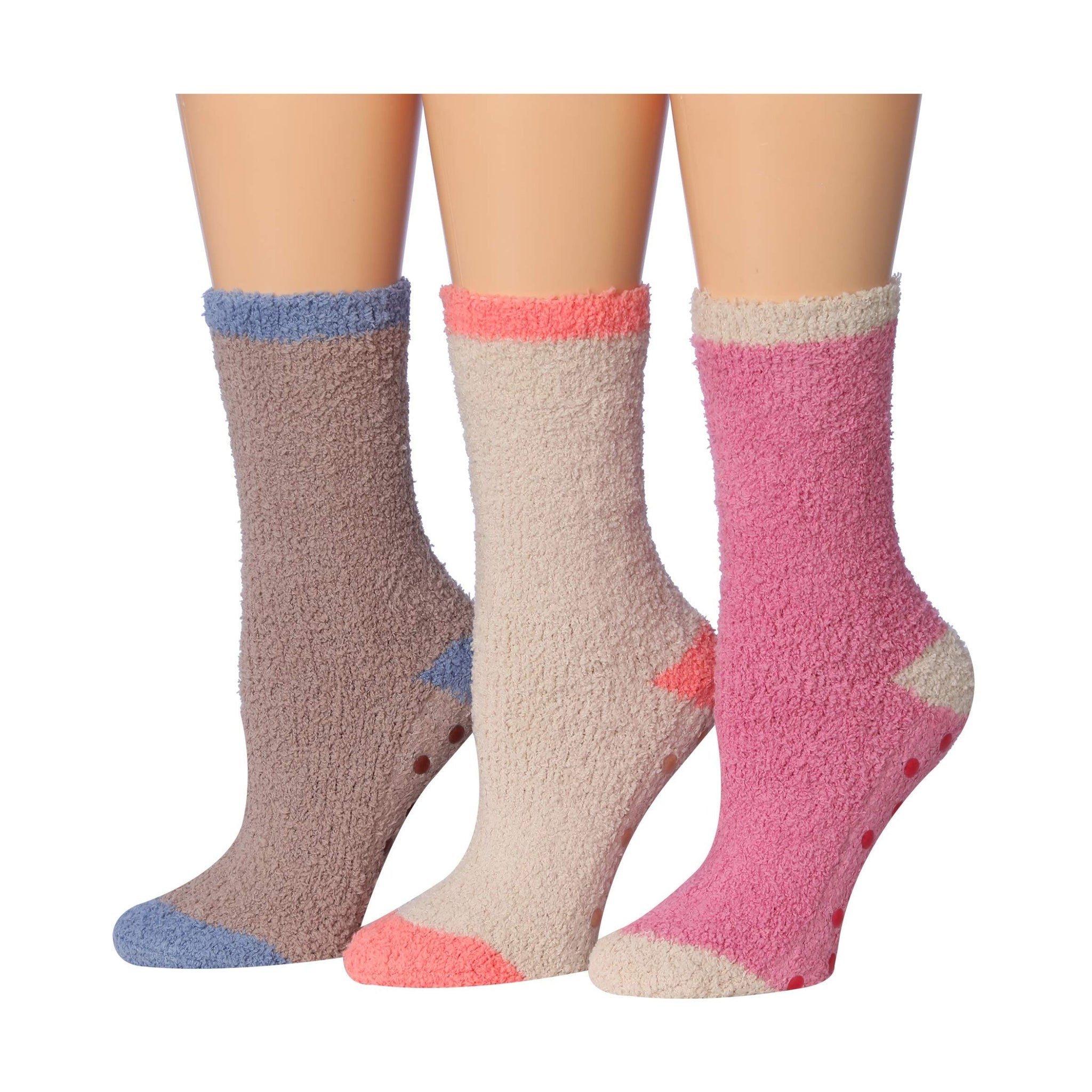 Women's 3 Pairs Cozy Microfiber Soft Anti-Skid Mocha Blush Colorful