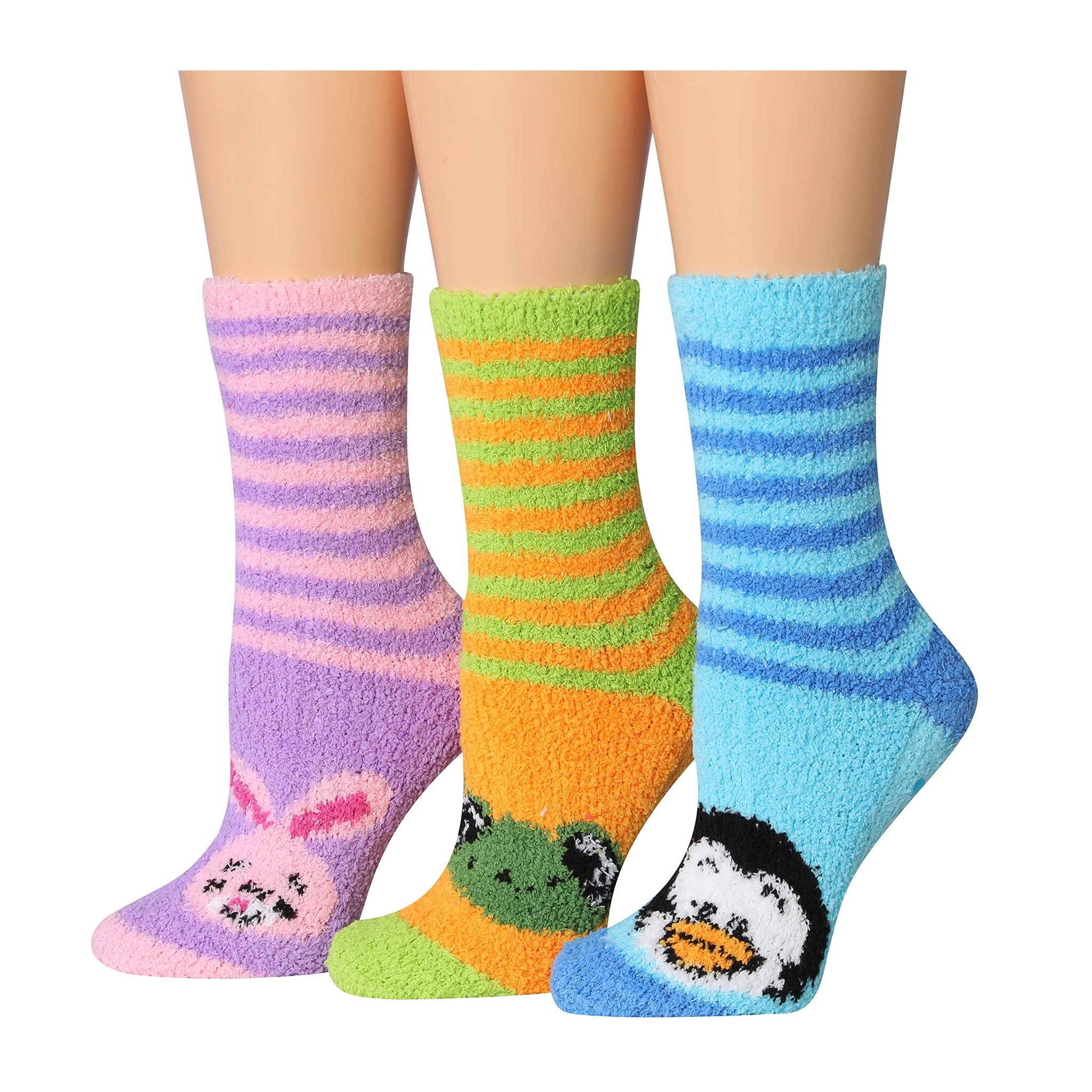 Women's 3 Pairs Cozy Microfiber Soft Anti-Skid Pastel Safari Colorful