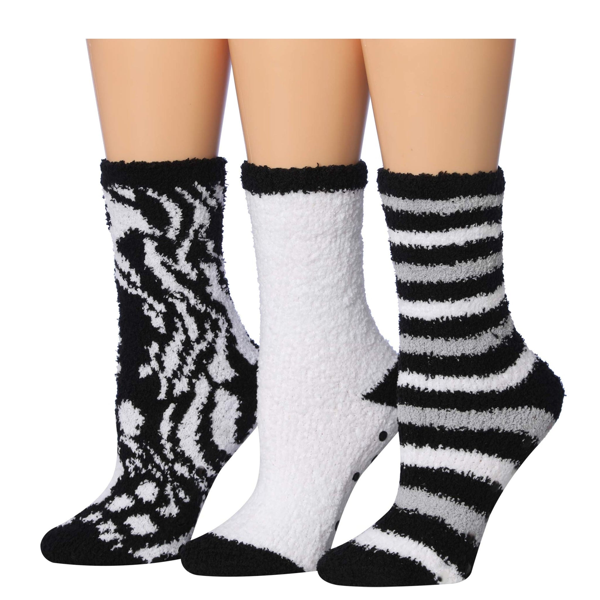 Women's 3 Pairs Cozy Microfiber Soft Anti-Skid Zebra Glam Colorful