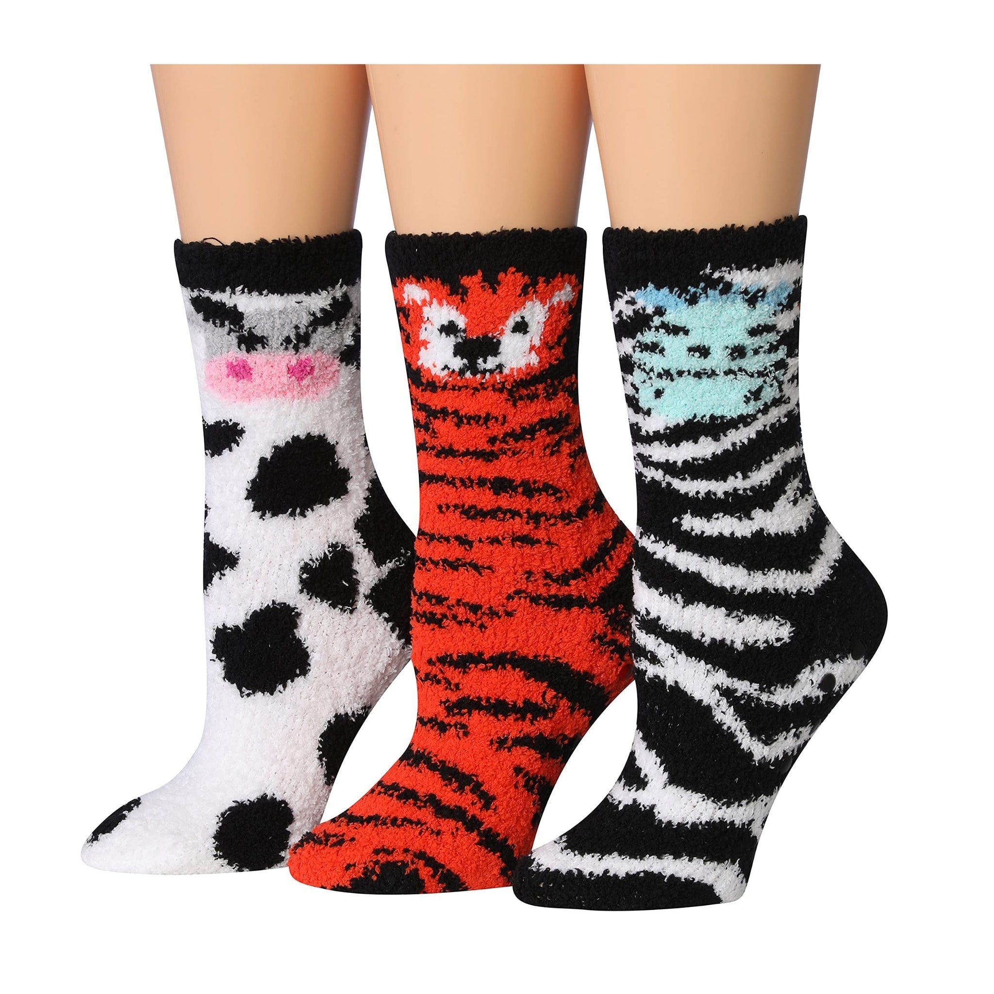 Women's 3 Pairs Cozy Microfiber Soft Anti-Skid Cherry Cheetah Colorful