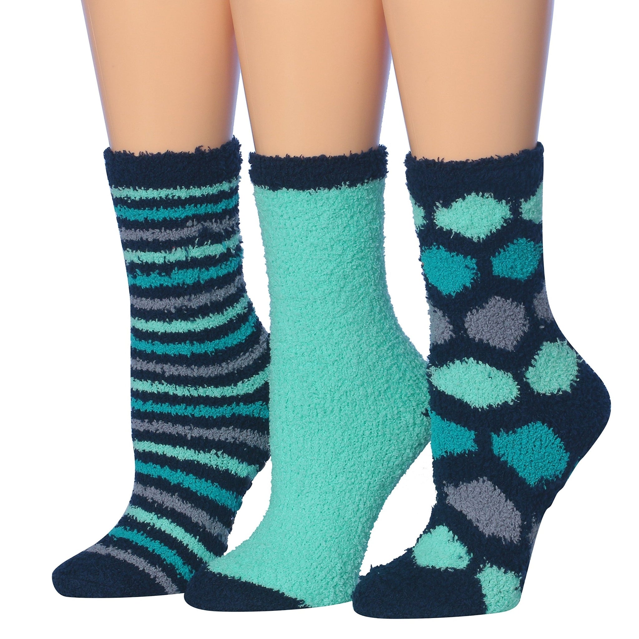 Women's 3 Pairs Cozy Microfiber Soft Anti-Skid Glacial Sapphire