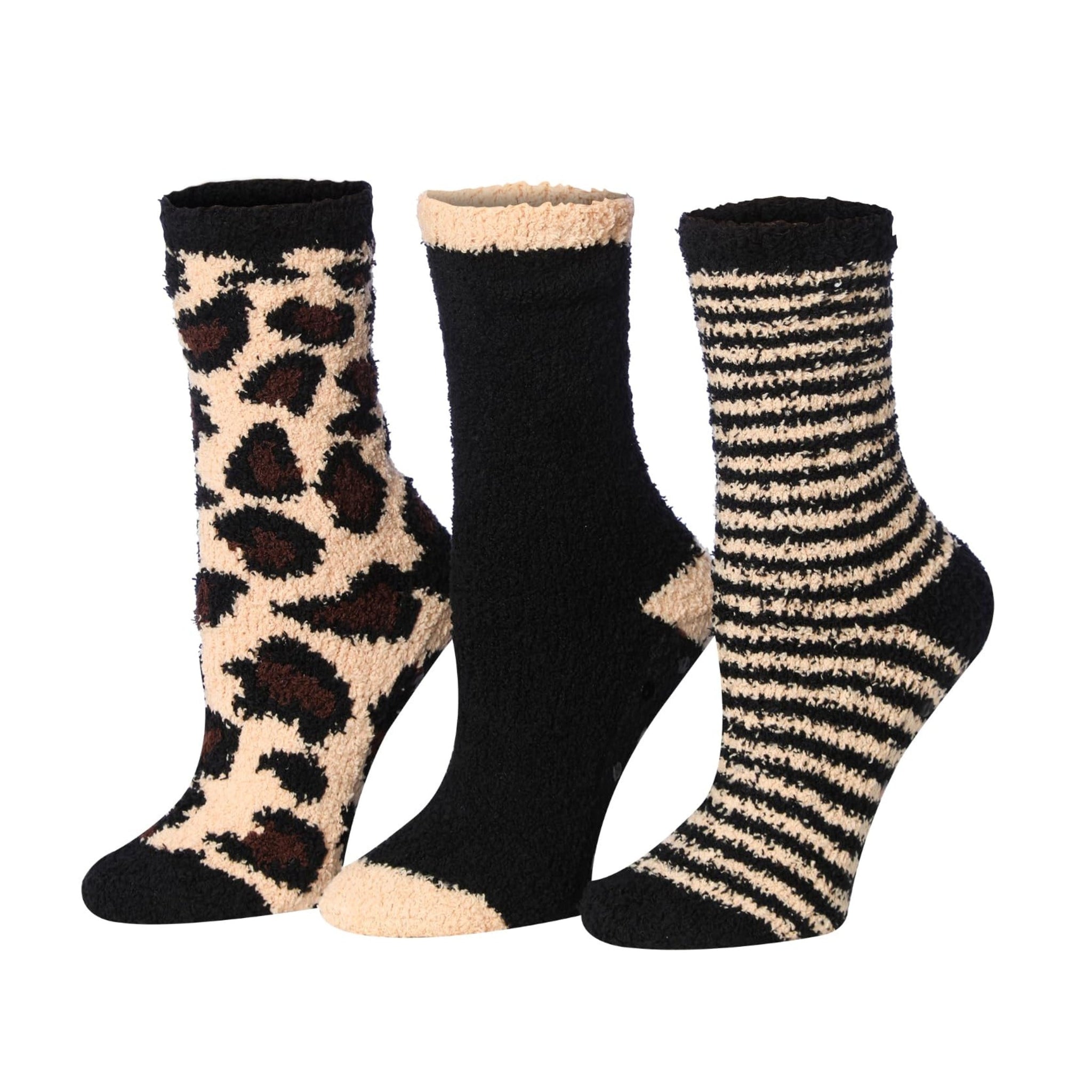 Women's 3 Pairs Cozy Microfiber Soft Anti-Skid Cheetah Design Colorful