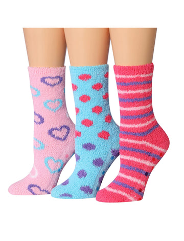Women's 3 Pairs Cozy Microfiber Soft Anti-Skid Valentine's Candy