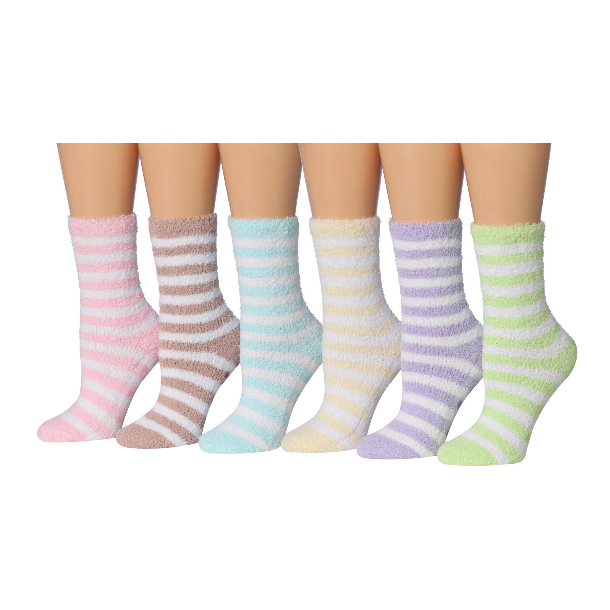 Women's 6 Pairs Cozy Microfiber Soft Anti-Skid Striped Rainbow Bliss