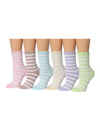 Women's 6 Pairs Cozy Microfiber Soft Anti-Skid Striped Rainbow Bliss