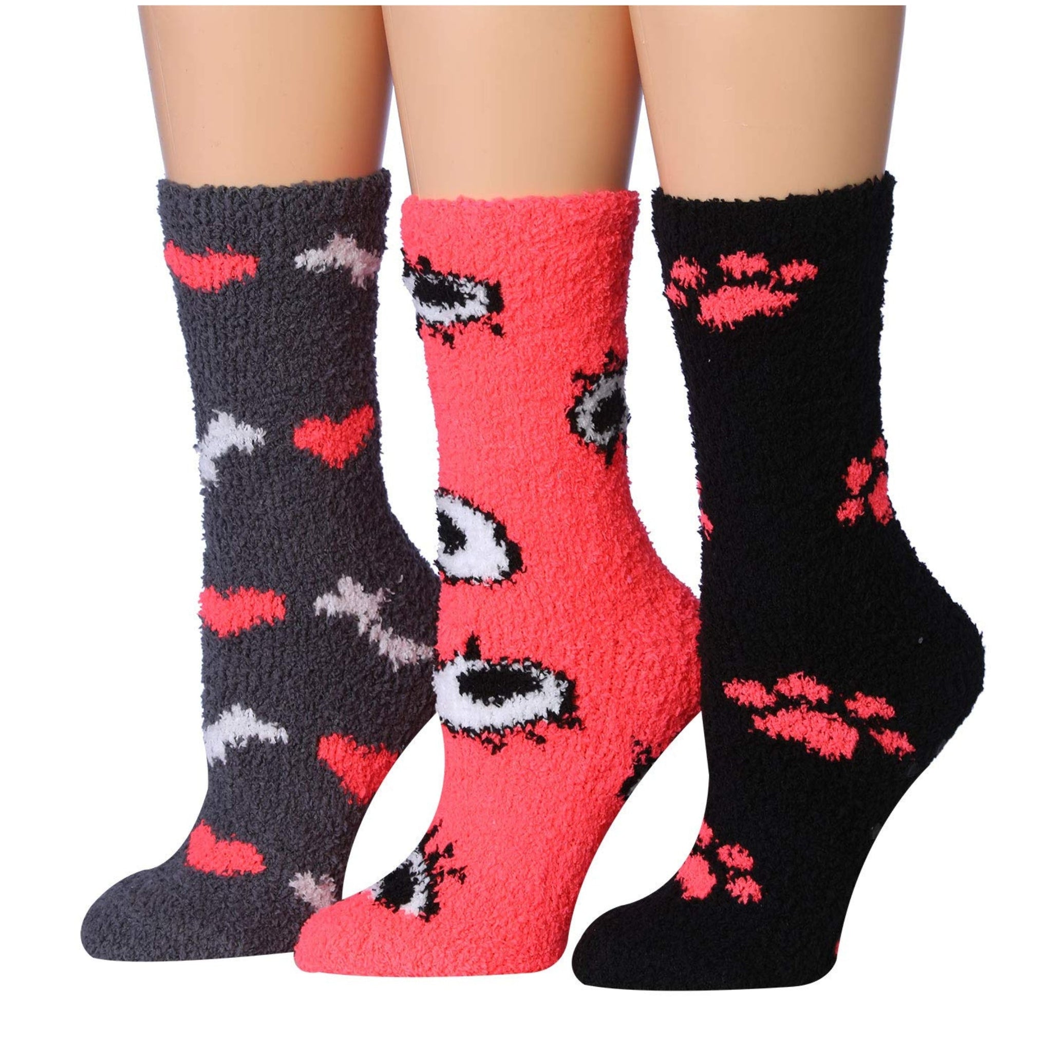 Women's 3 Pairs Cozy Microfiber Soft Anti-Skid Feline Love Colorful