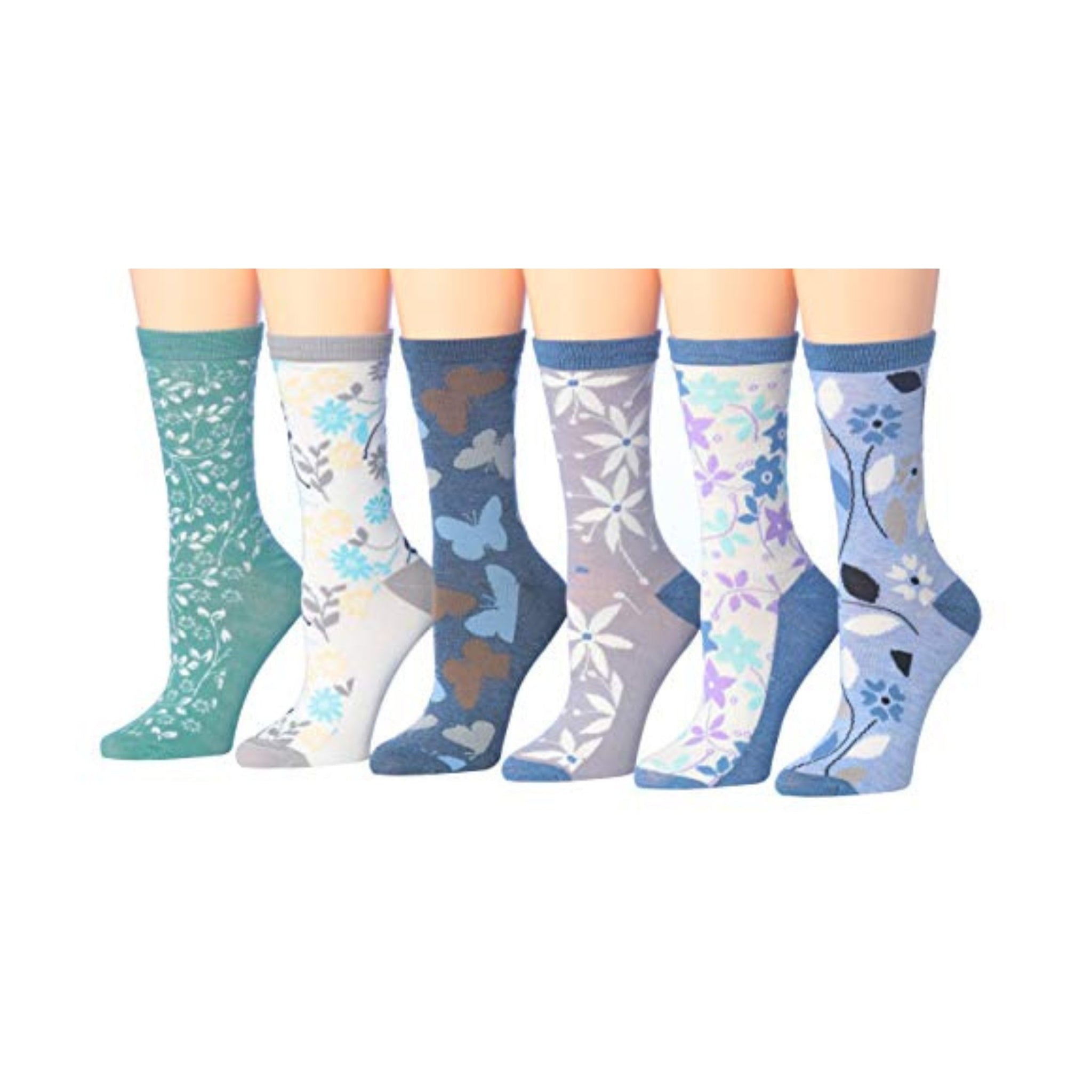 Women's 6-Pairs Spring Serenity Crew Dress Socks – Colorful Bluish