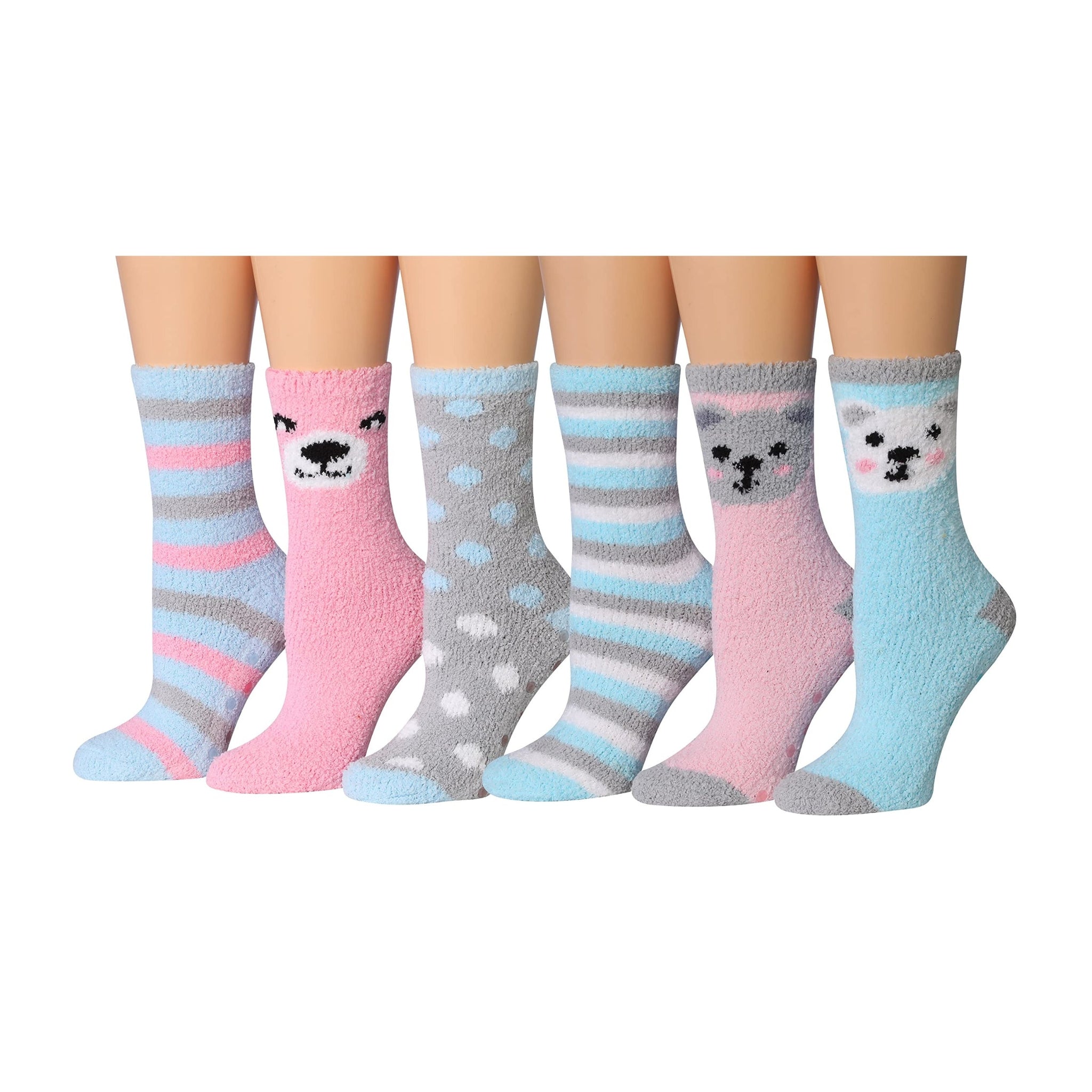 Women's 6 Pairs Cozy Microfiber Soft Anti-Skid Dotted Delight Colorful