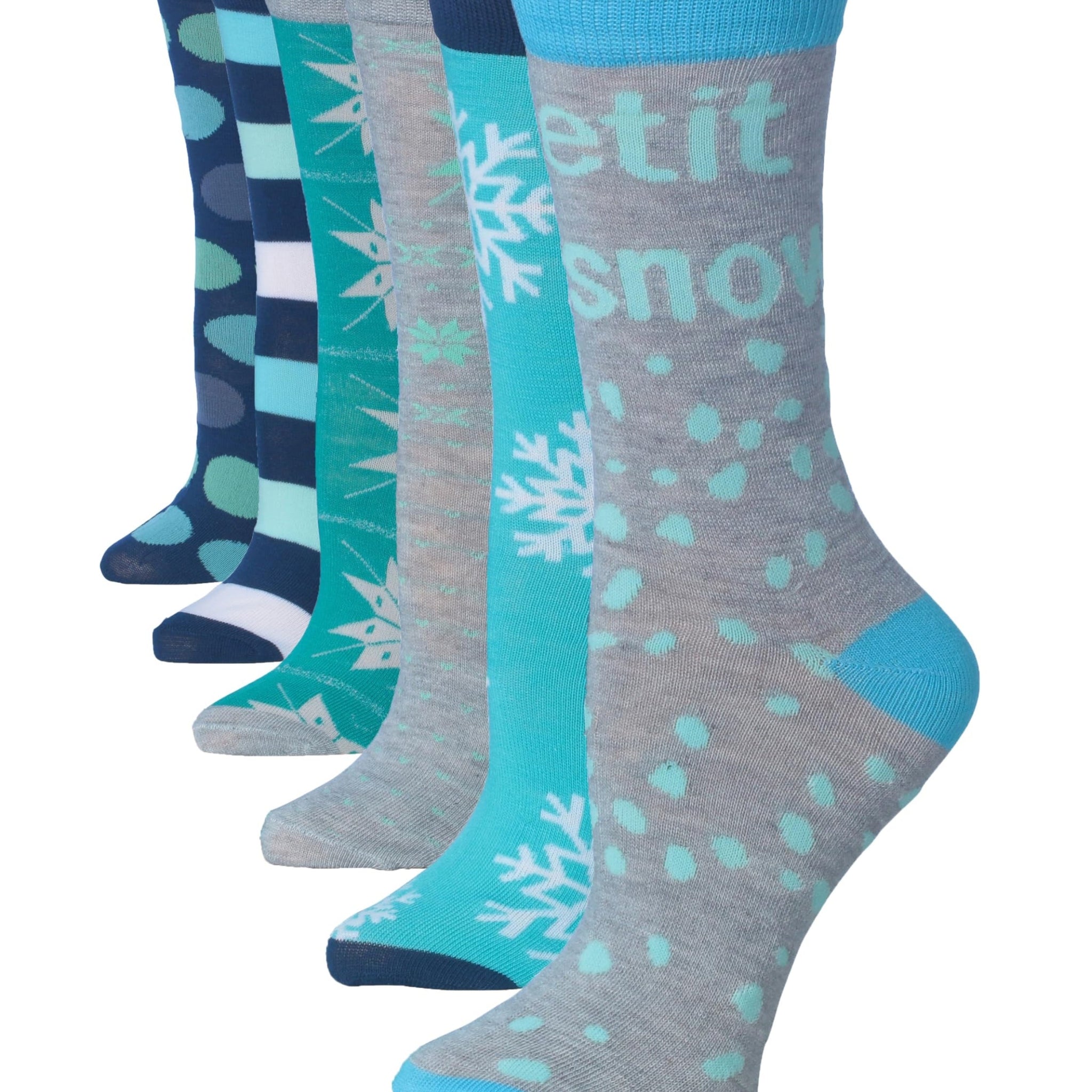 Women's 6-Pairs Frozen Whimsy Colorful Funky Dots Stripes Wintry