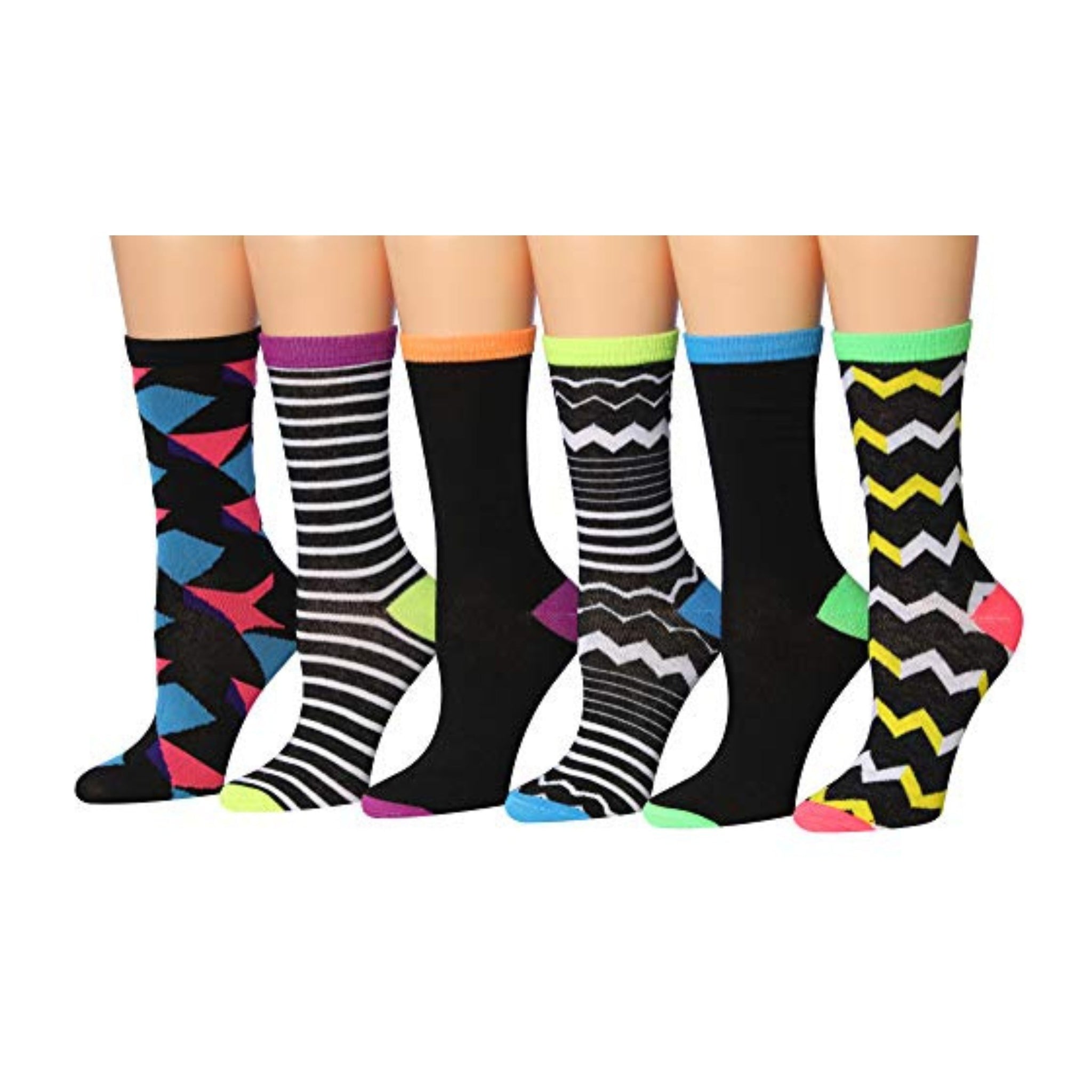 Women's 6-Pairs Colorful Light Vibrant Colors Stripes Polka Dots Funky