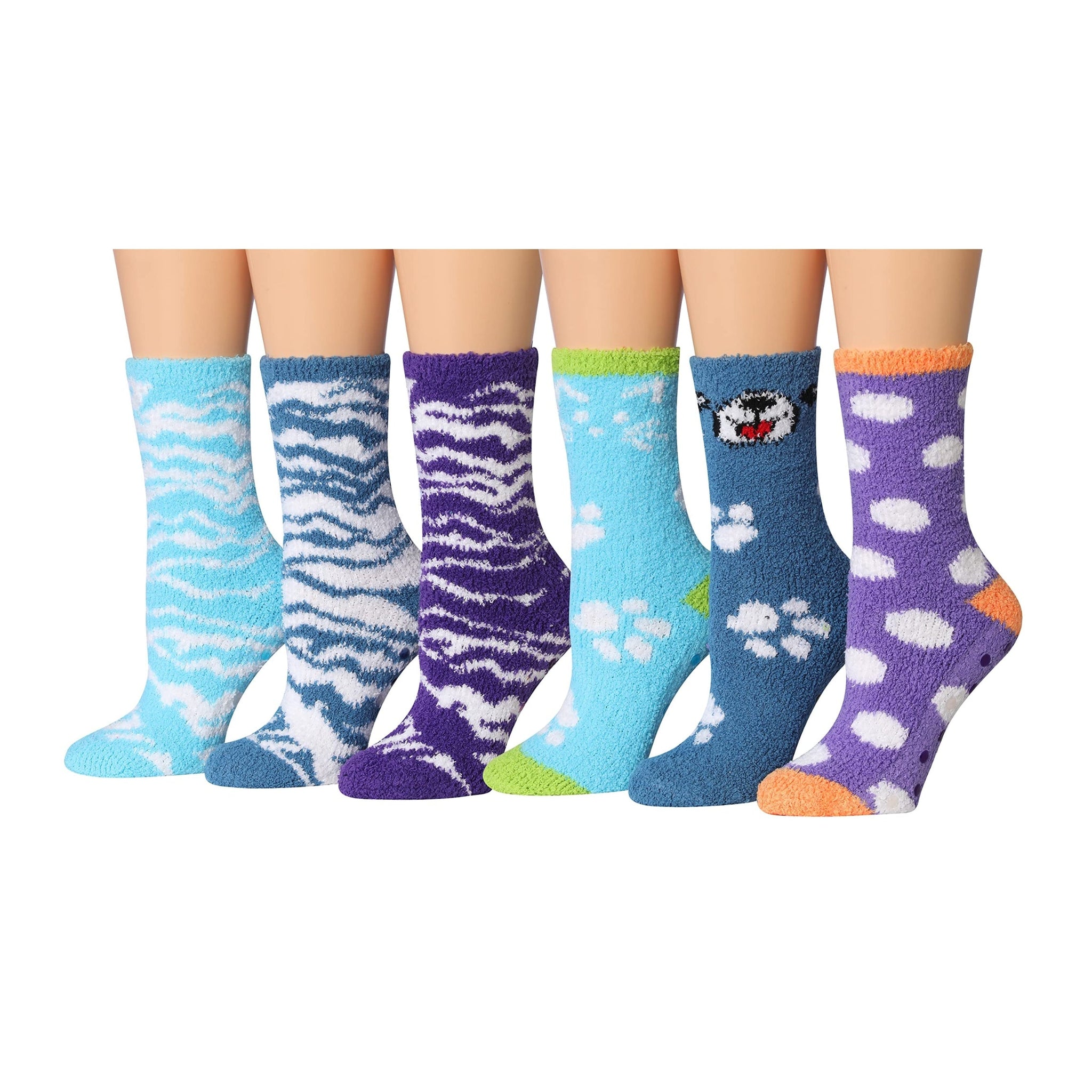 Women's 6 Pairs Cozy Microfiber Soft Anti-Skid Peacock Paradise