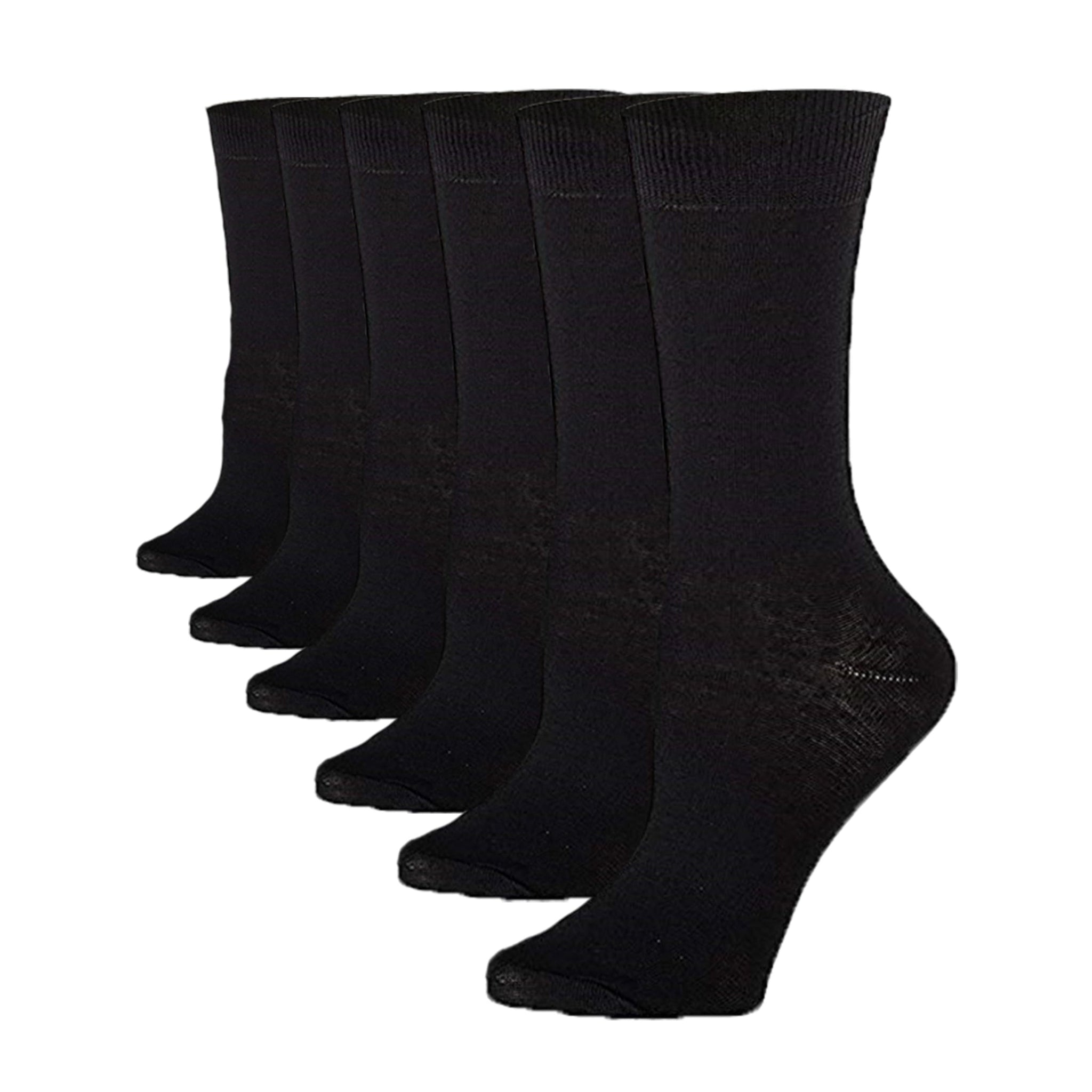 Women's 6-Pairs Sleek Elegant Solid Plain Black Monochrome Crew Dress
