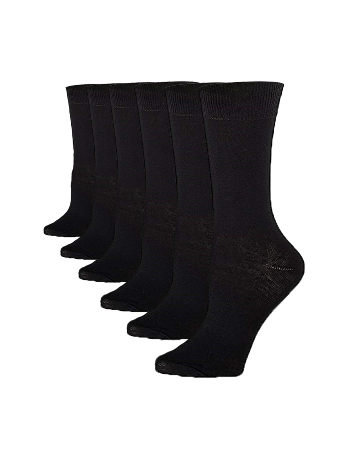 Women's 6-Pairs Sleek Elegant Solid Plain Black Monochrome Crew Dress