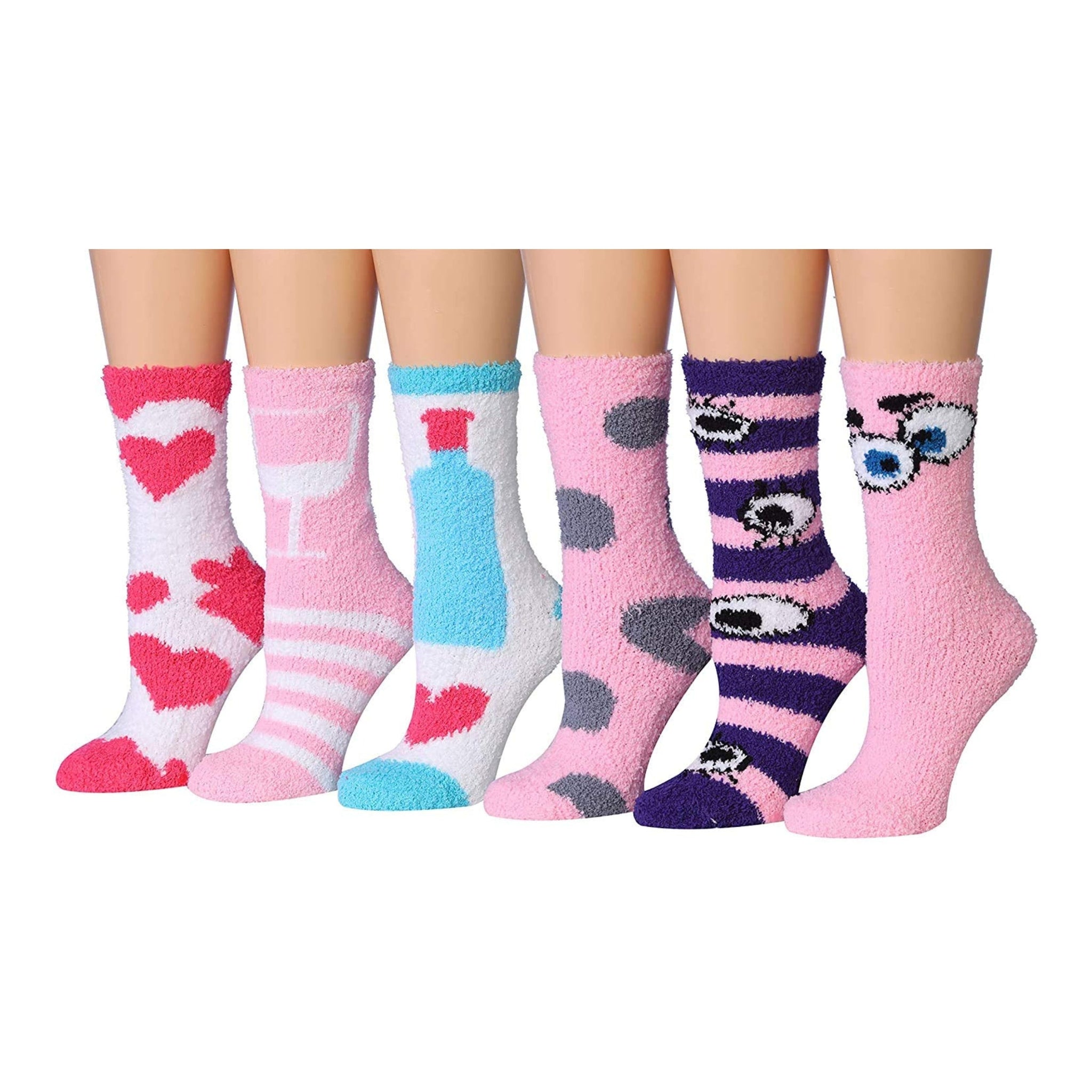 Women's 6 Pairs Cozy Microfiber Soft Anti-Skid Cartoon Crush Colorful