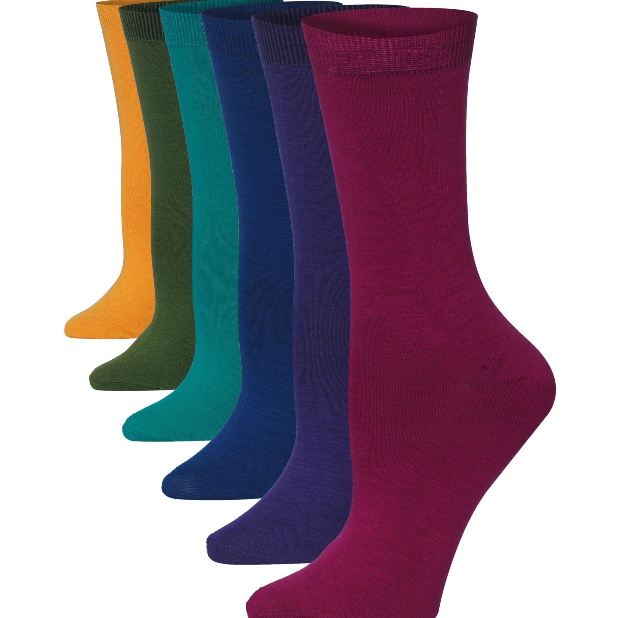 Tipi Toe Women's 6-Pairs Rich Colorful Vivid Plain Crew Dress Socks
