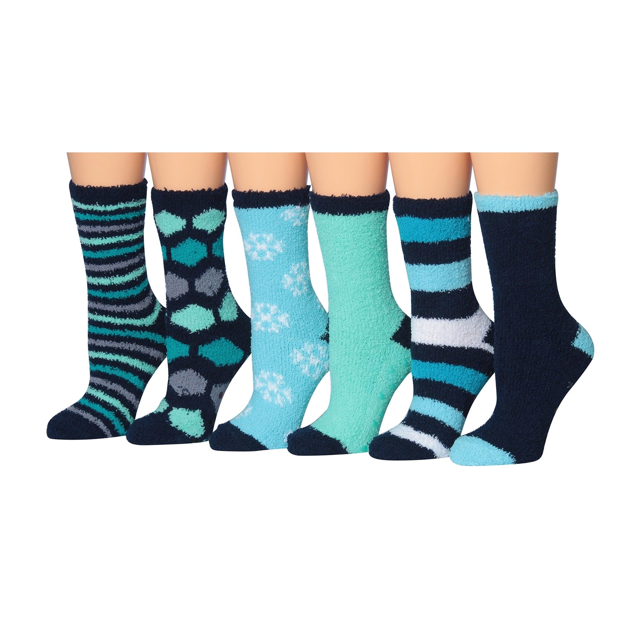 Women's 6 Pairs Cozy Microfiber Soft Anti-Skid Icy Geometry Colorful