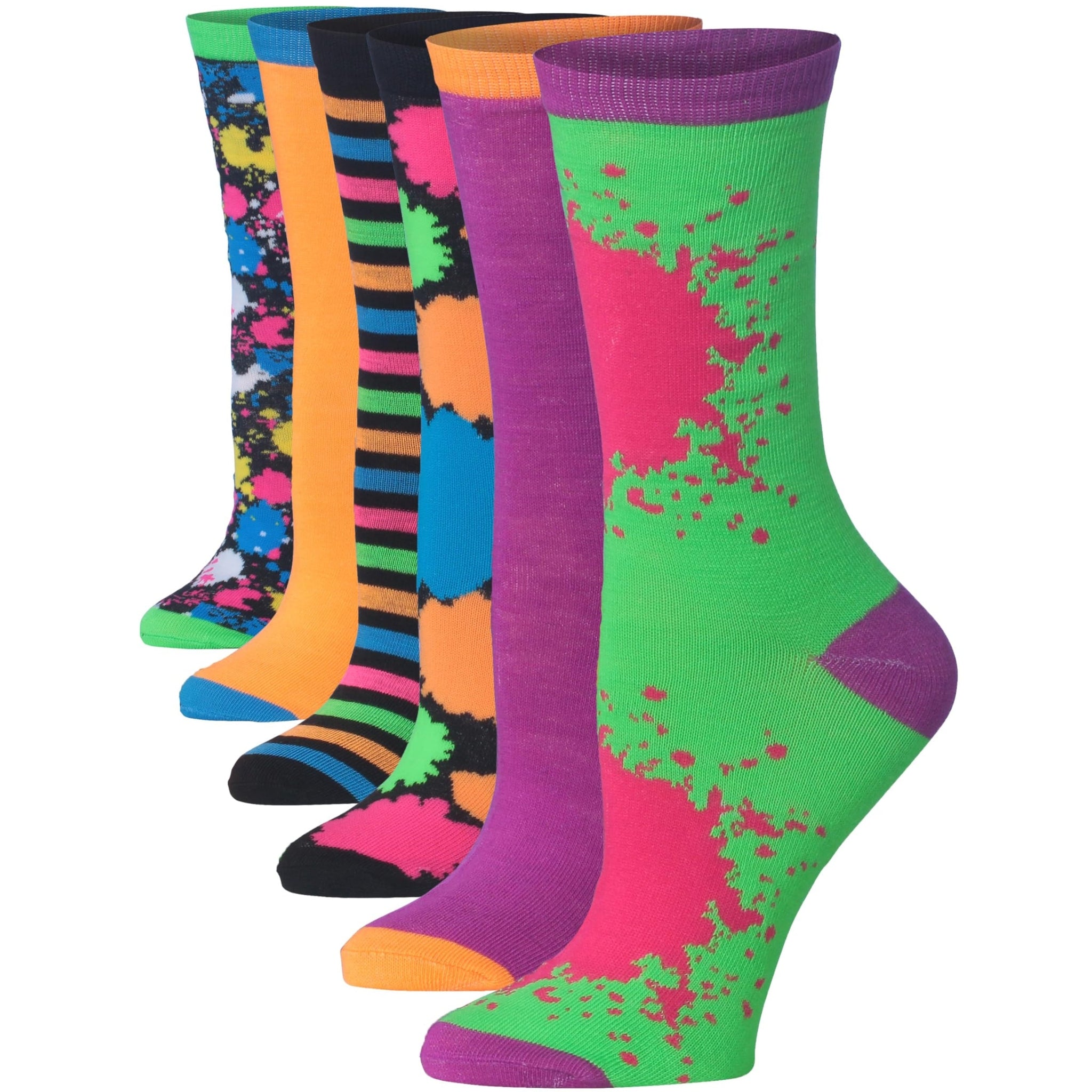 Women's 6-Pairs Colorful Vibrant Expressions Bold Paint Splashes