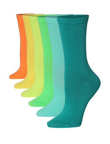 Women's 6-Pairs Colorful Funky Solid Design Crew Dress Socks