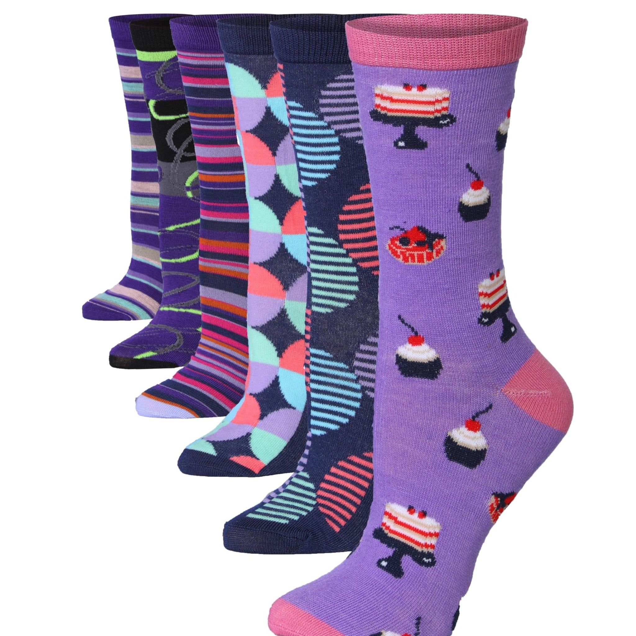 Women's 6-Pairs Colorful Violet Variations Funky Unique Stripe