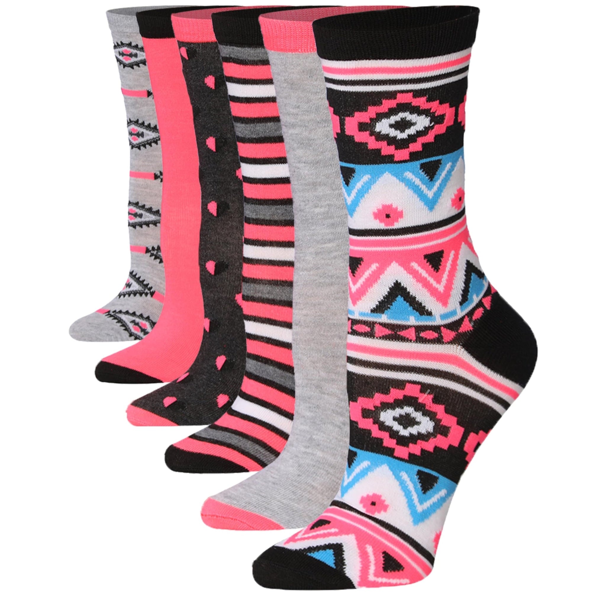 Women's 6-Pairs Contemporary Tribal Colorful Funky Stripes Dotted