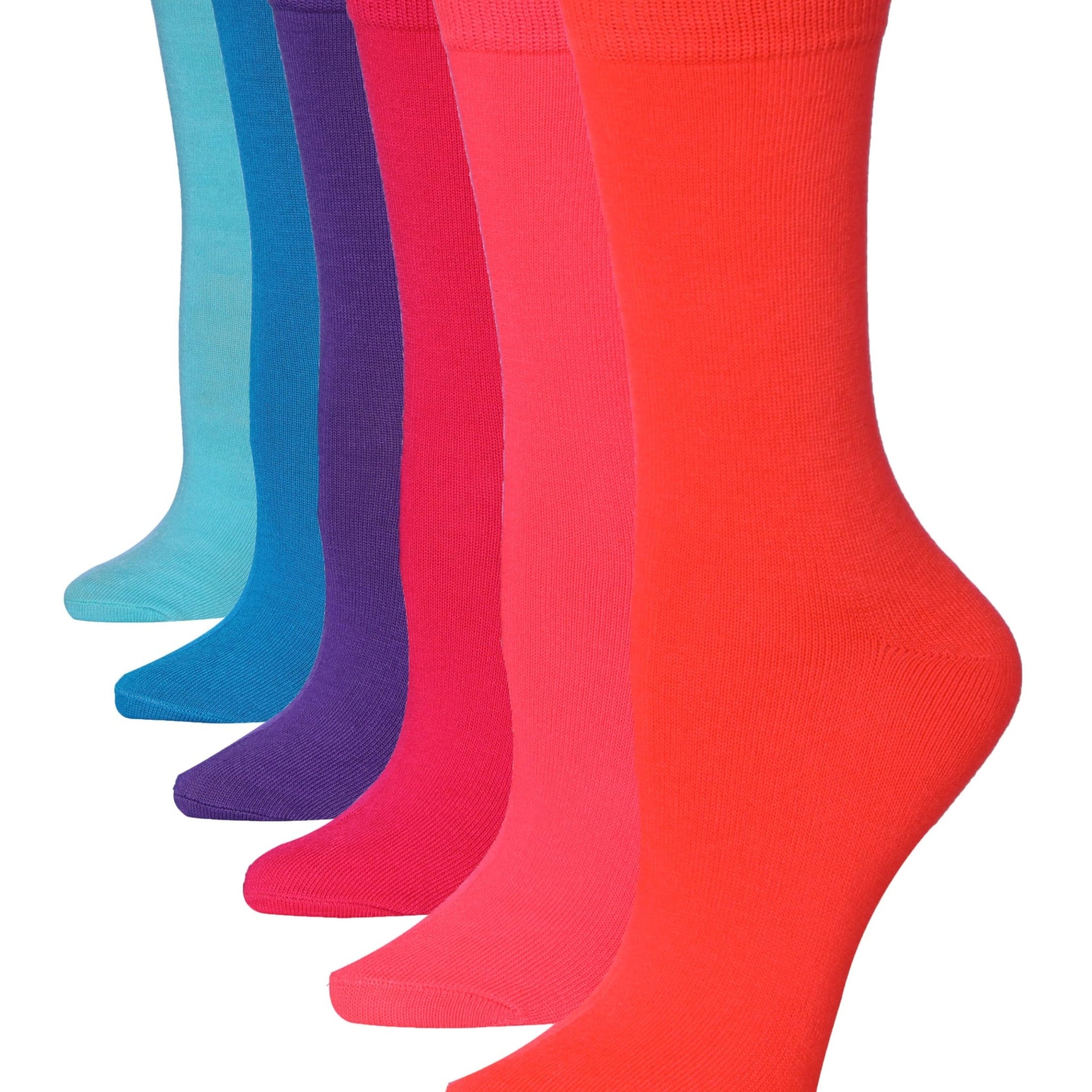 Women's 6-Pairs Colorful Vibrant Rainbow Sunshine Burst Solid Plain