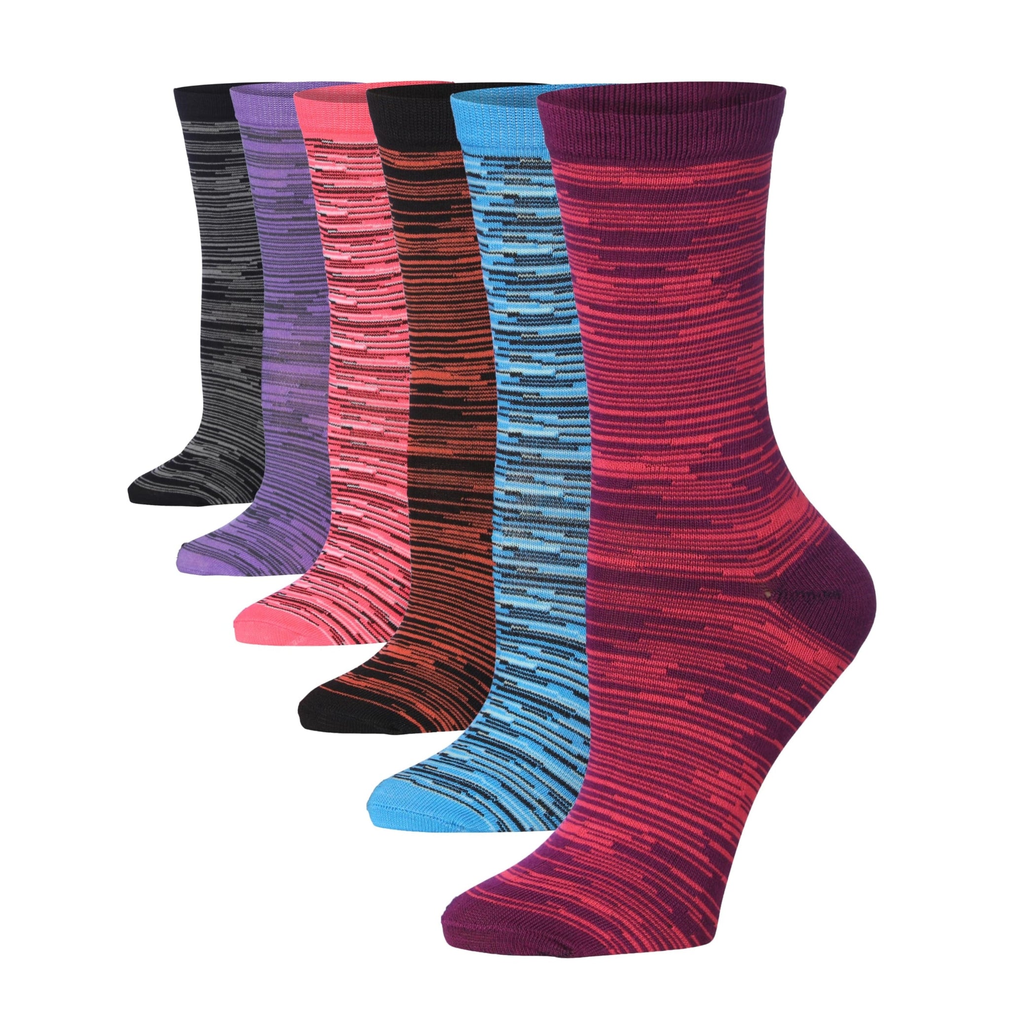Women's 6-Pairs Colorful Cosmic Fusion Funky Space Dye Patterned Crew