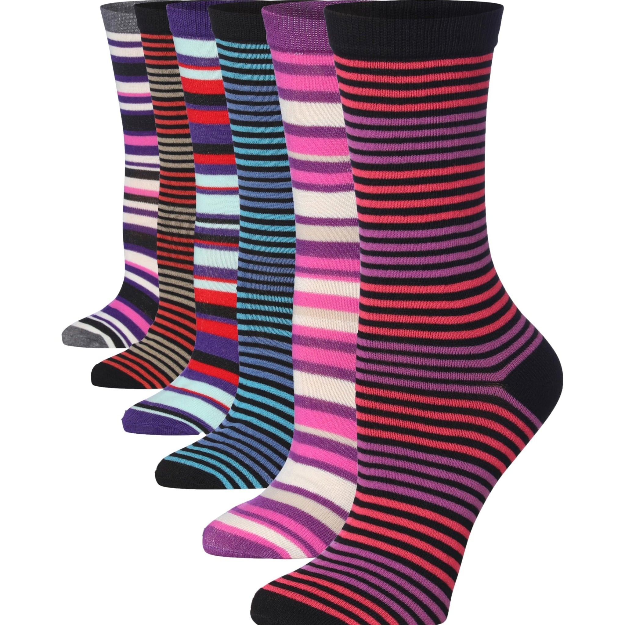 Women's 6-Pairs Colorful Multicolored Fabrics Funky Striped Patterned