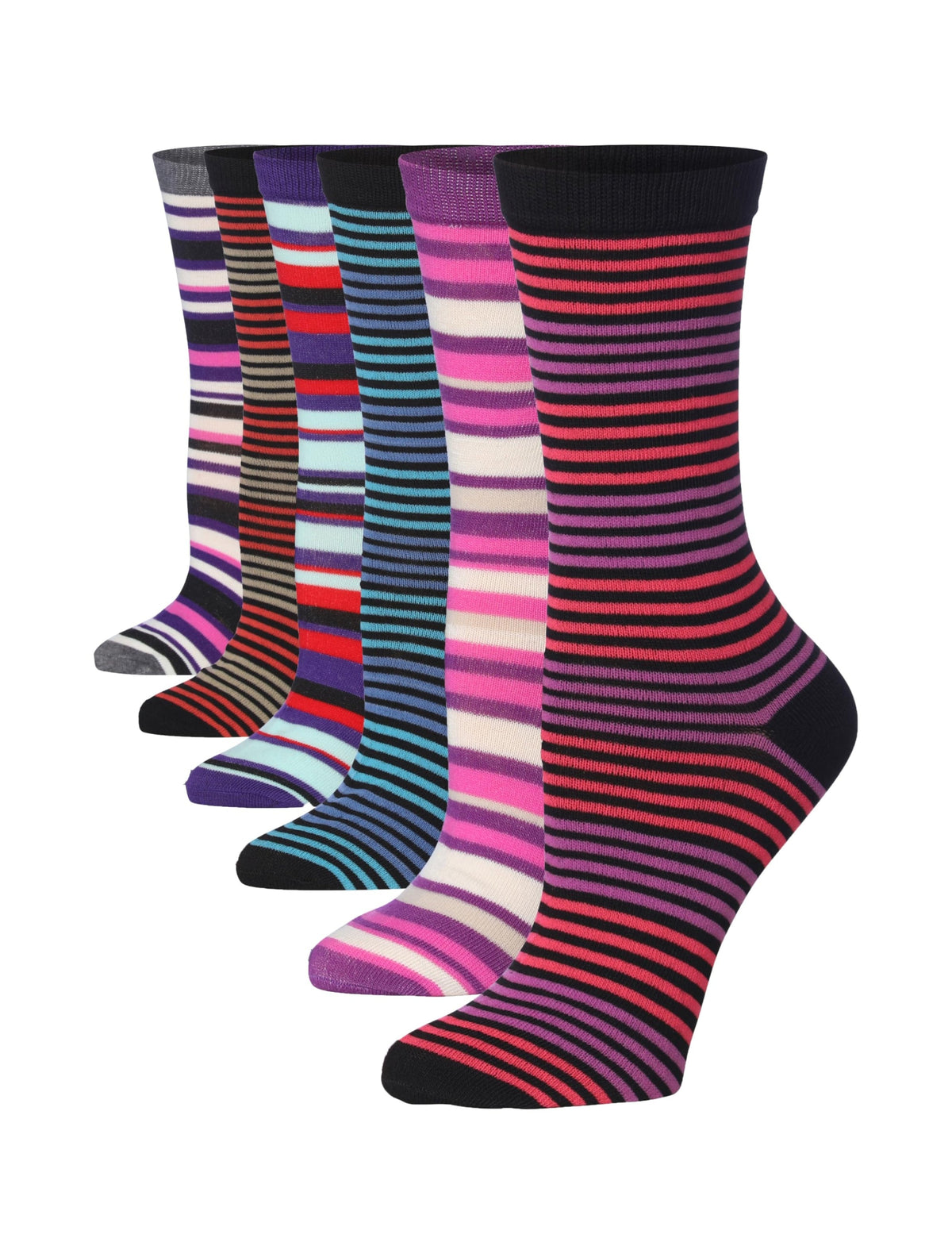 Women's 6-Pairs Colorful Multicolored Fabrics Funky Striped Patterned