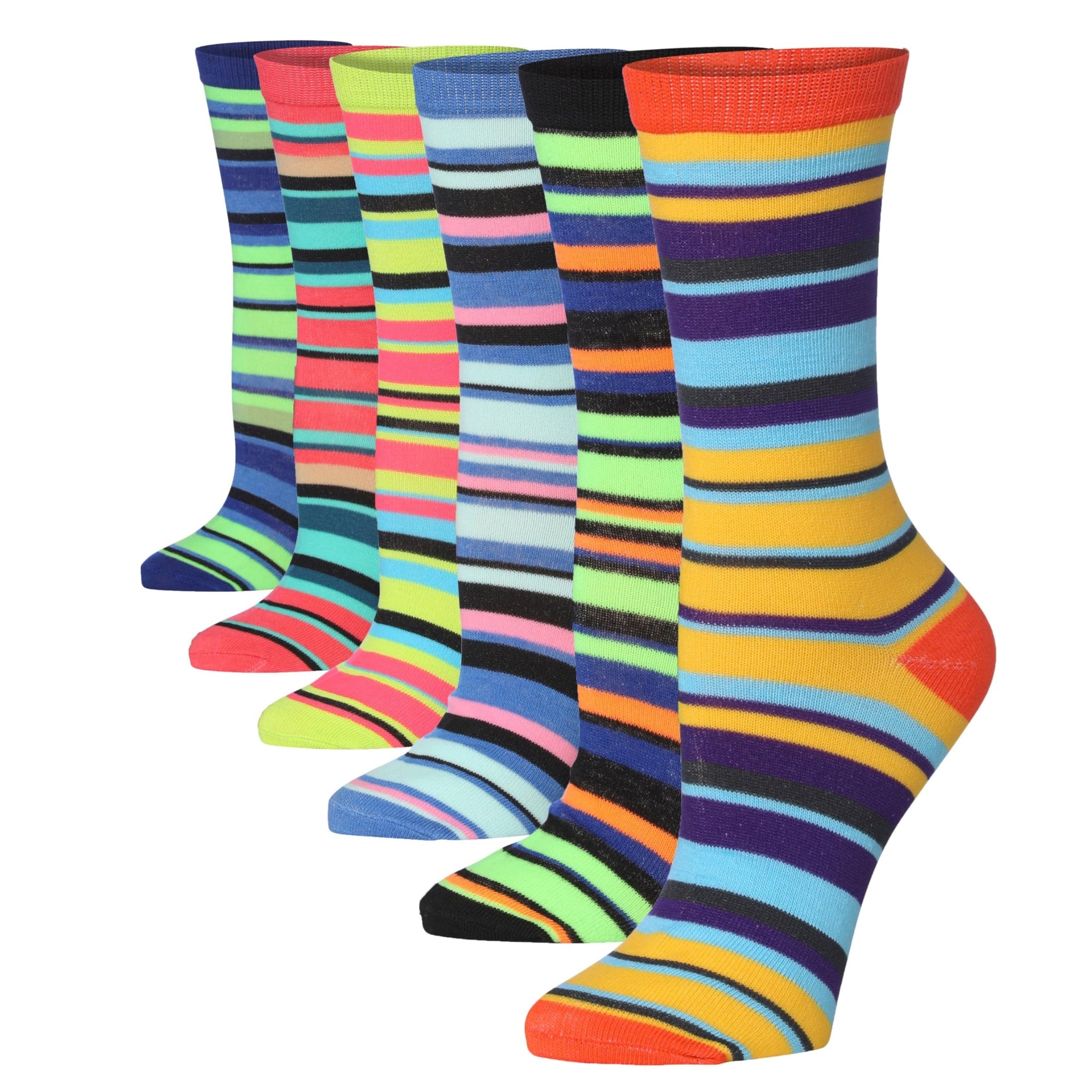 Women's 6-Pairs Colorful Energetic Neon Fusion Funky Striped Patterned