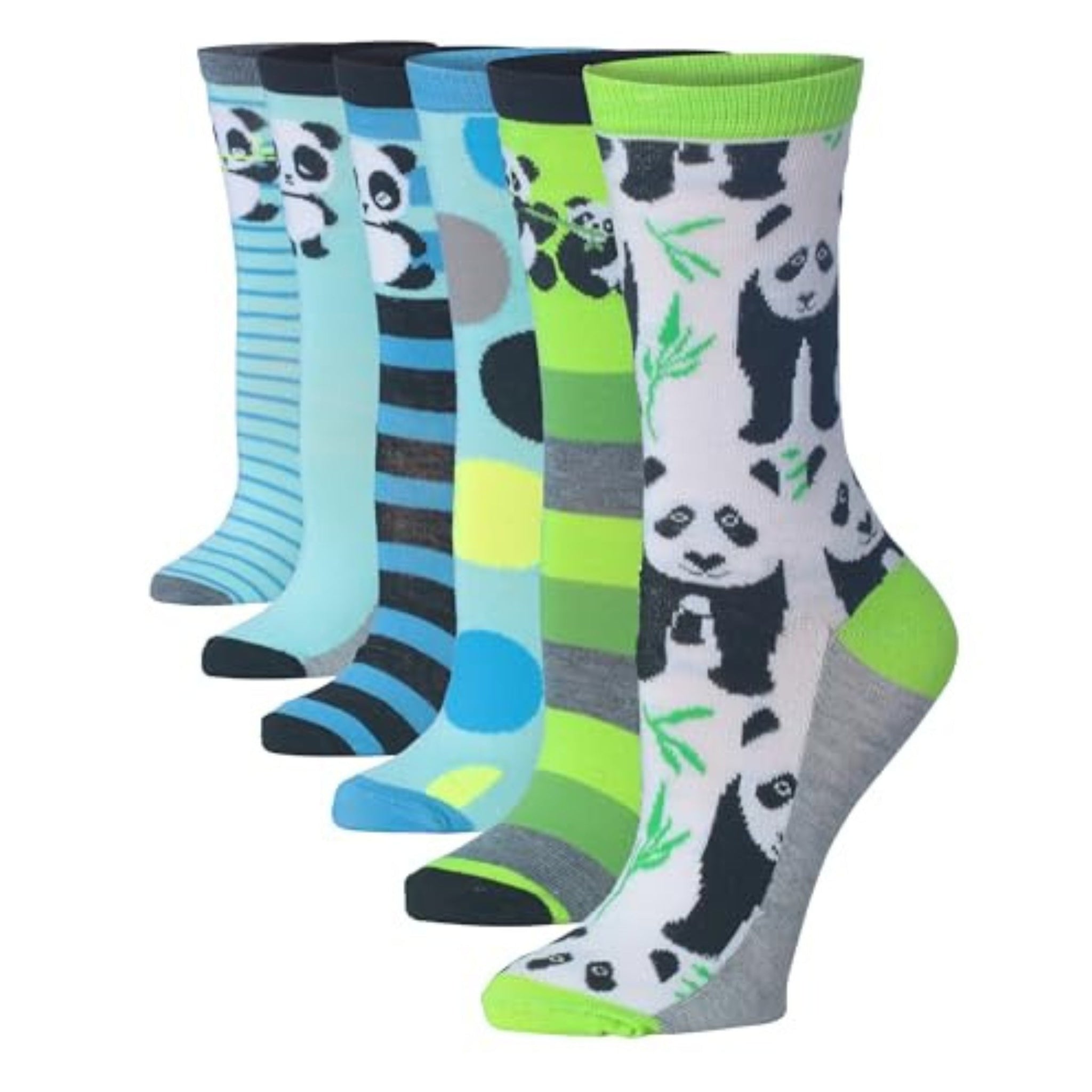 Women's 6-Pairs Lightweight Novelty Colorful Monochrome Panda Stripes