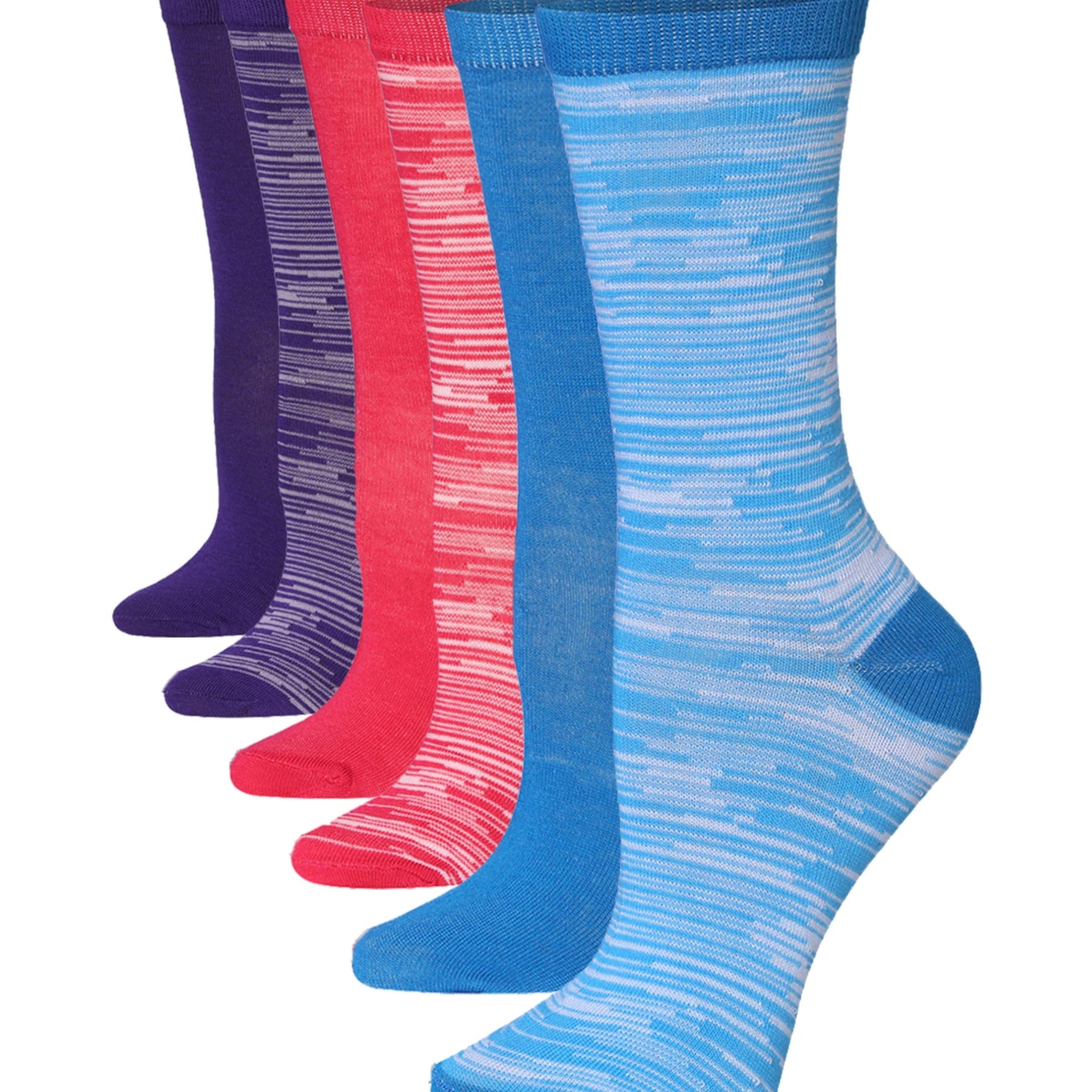 Women's 6-Pairs Colorful Funky Space Dye Patterned Crew Dress Socks