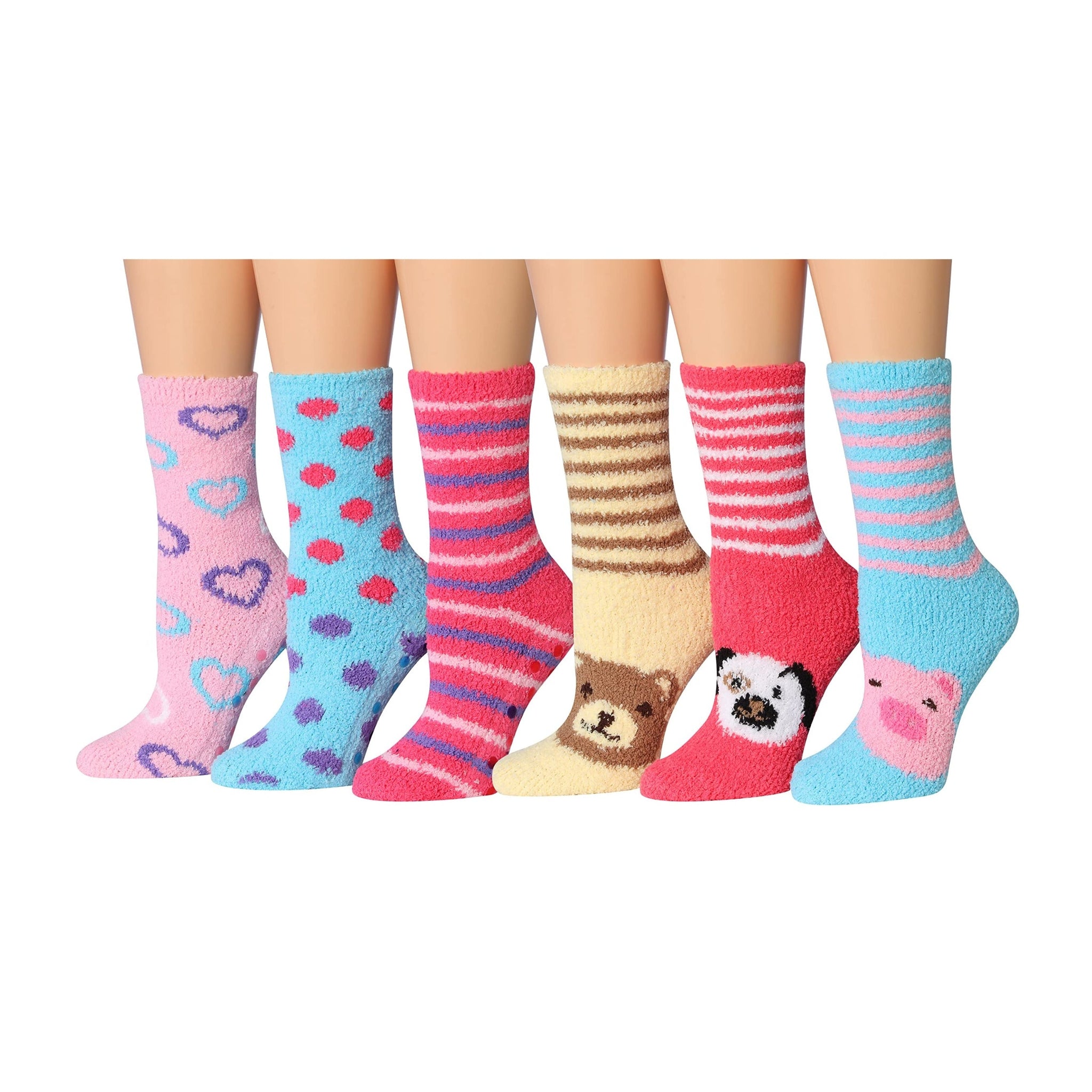 Women's 6 Pairs Cozy Microfiber Soft Anti-Skid Sweet Hearts Colorful