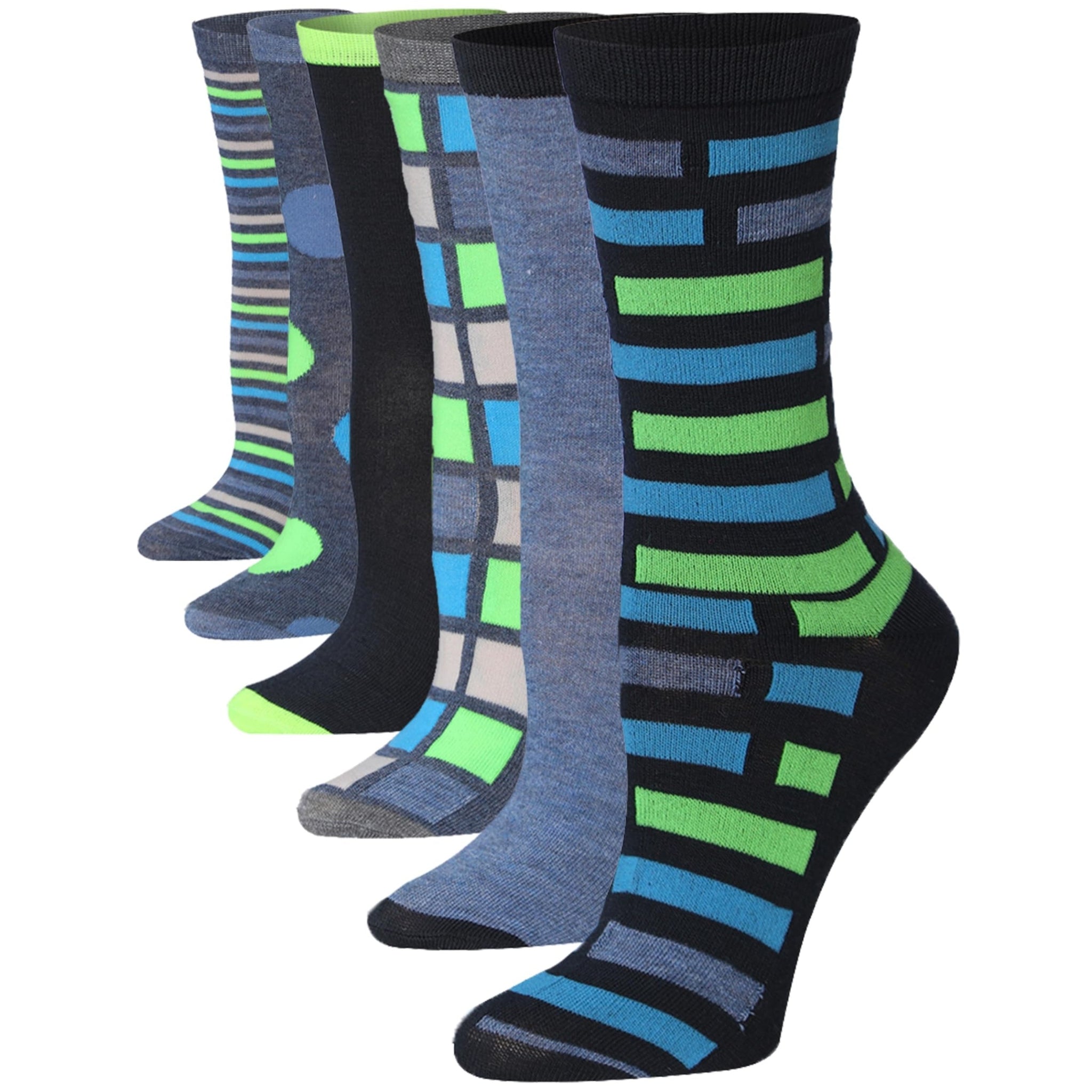 Women's 6-Pairs Colorful Chromatic Funky Dots Shapes Stripes Patterned