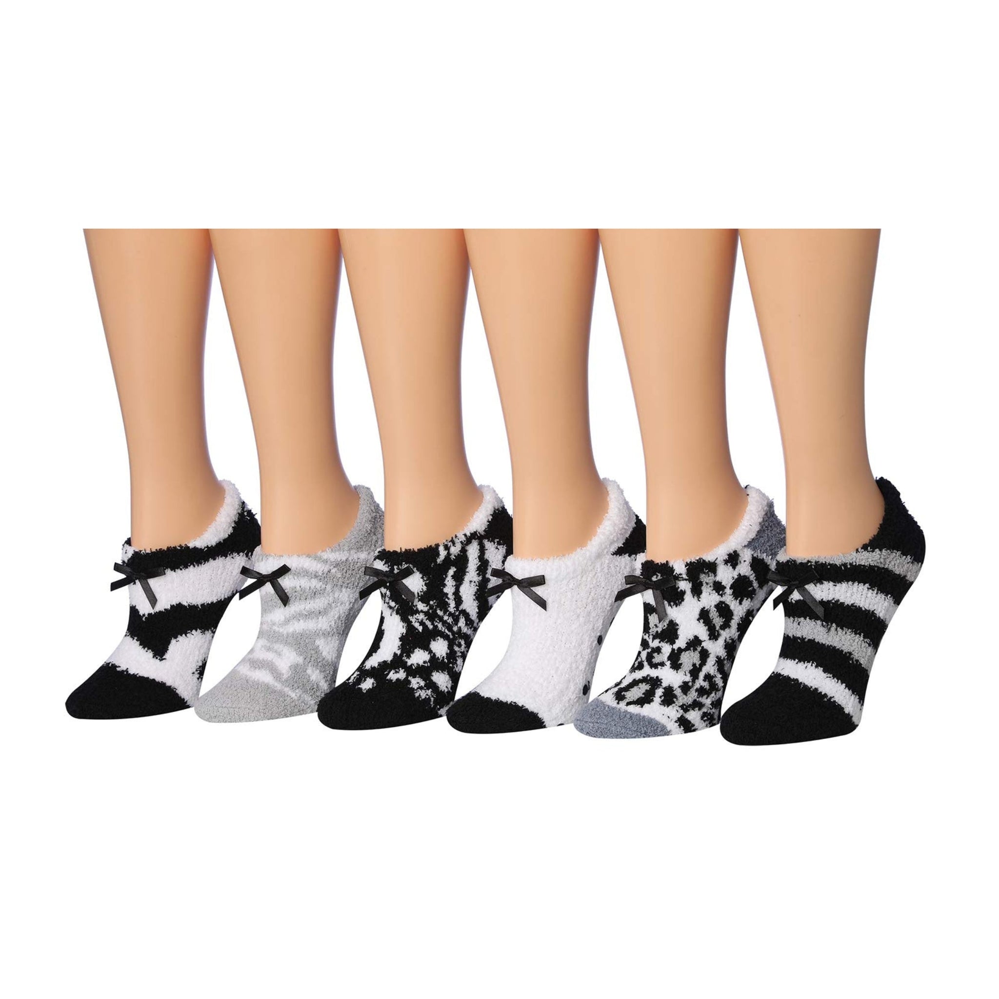Women's 6 Pairs Cozy Microfiber Soft Anti-Skid Safari Monochrome