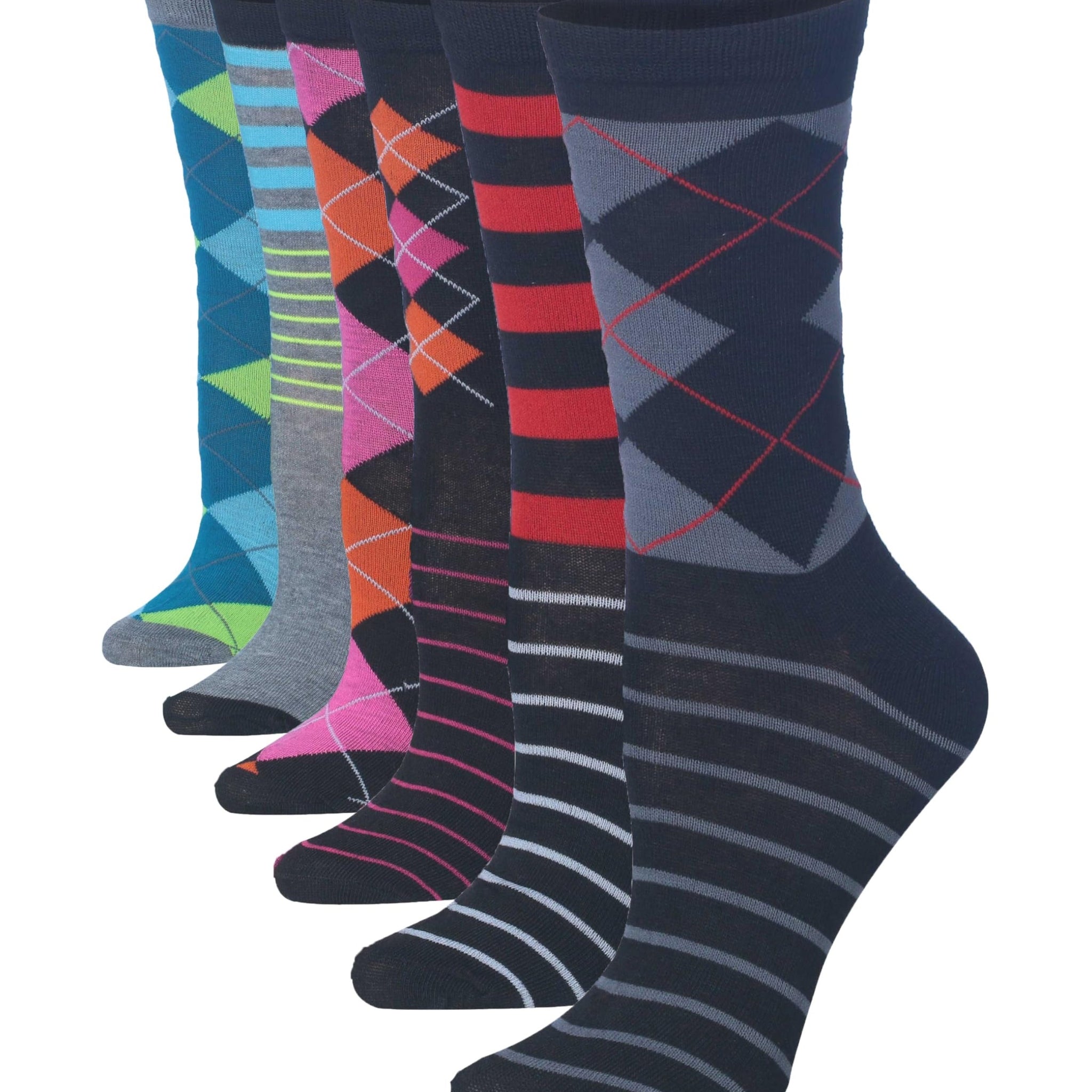 Women's 6-Pairs Colorful Geometric Harmony Funky Argyle Stripes