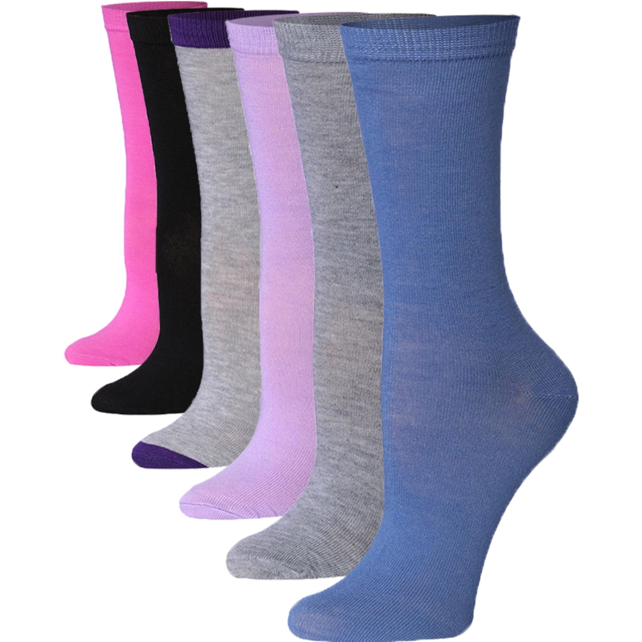 Women's 6-Pairs Colorful Sleek Violet Spectrum Funky Plain Solid Crew