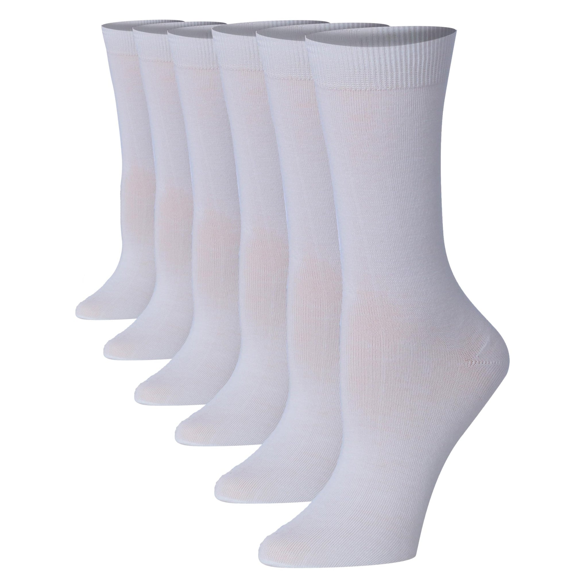 Women's 6-Pairs Clean Pure White Elegance Funky Crew Dress Socks