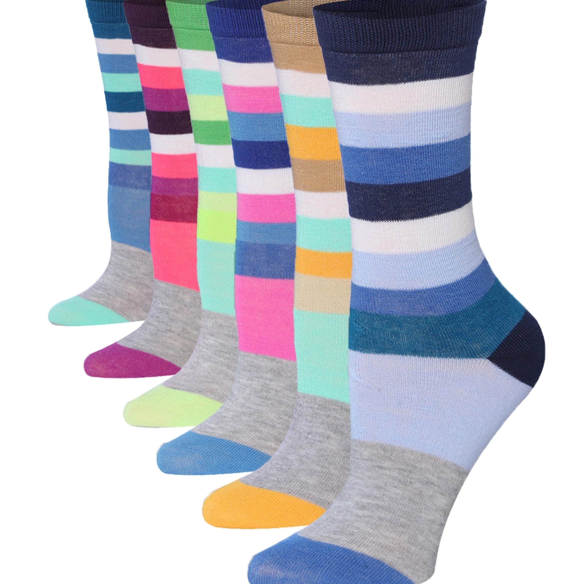 Women's 6-Pairs Colorful Pastel Paradise Funky Striped Elegance