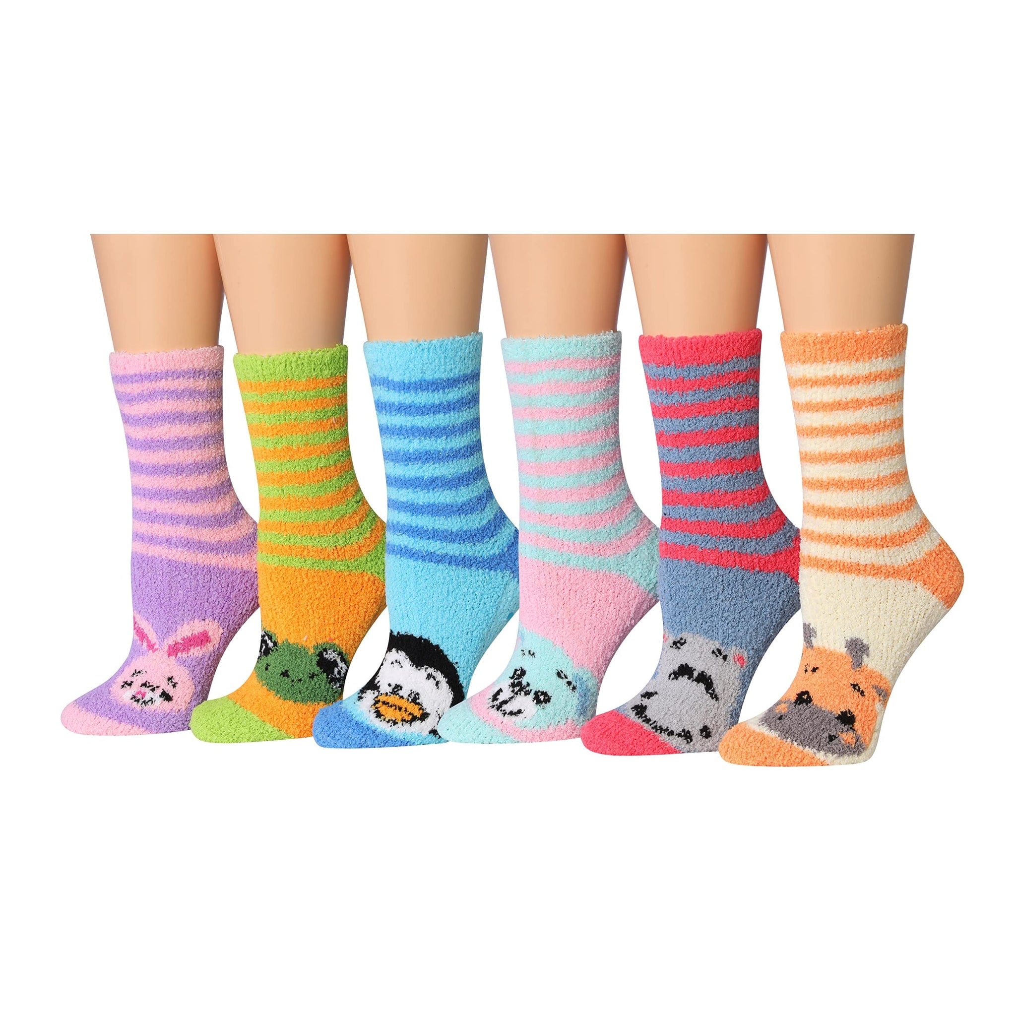 Women's 6 Pairs Cozy Microfiber Soft Anti-Skid Vibrant Jungle Colorful