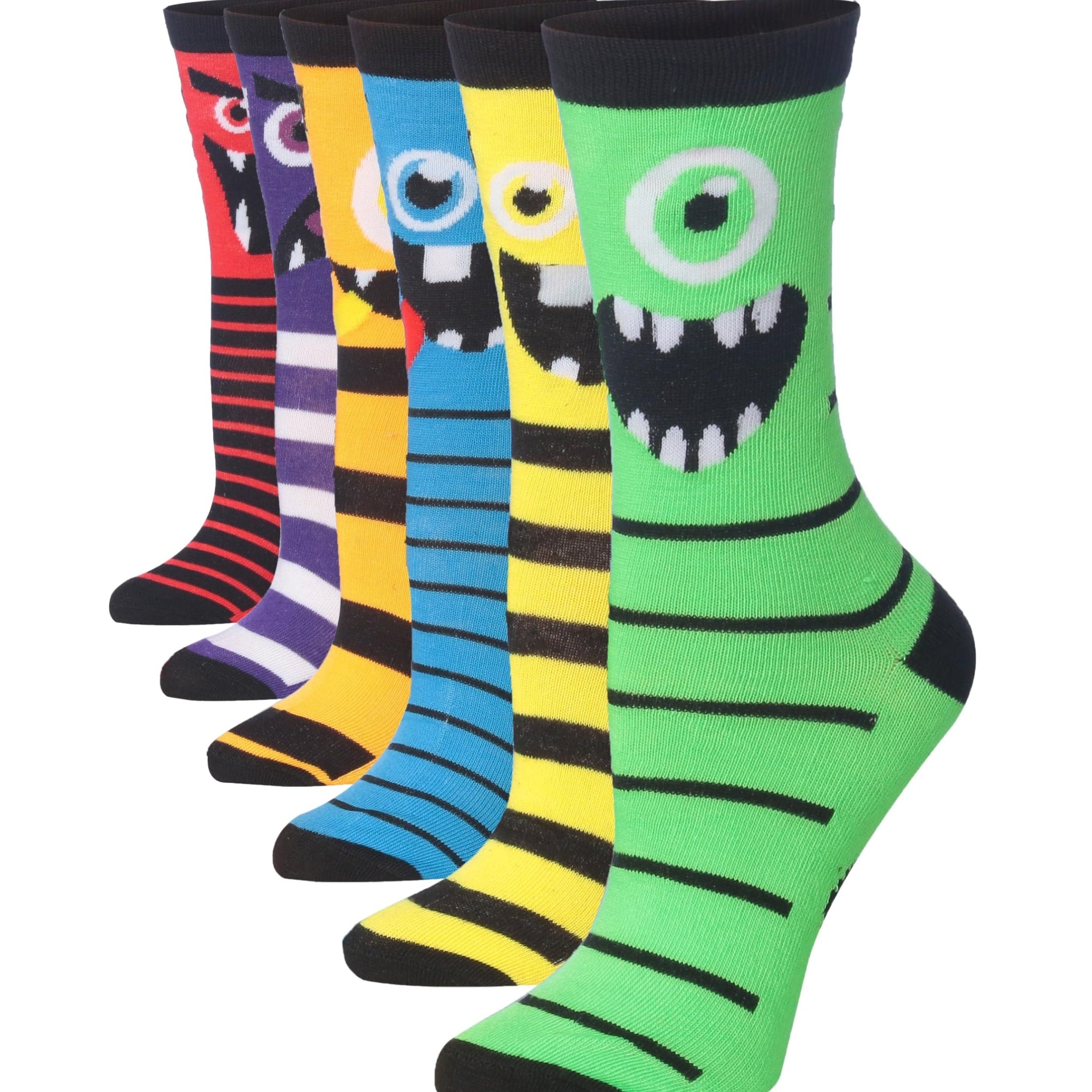 Women's 6-Pairs Colorful Vibrant Weird Creatures Funky Monster Striped