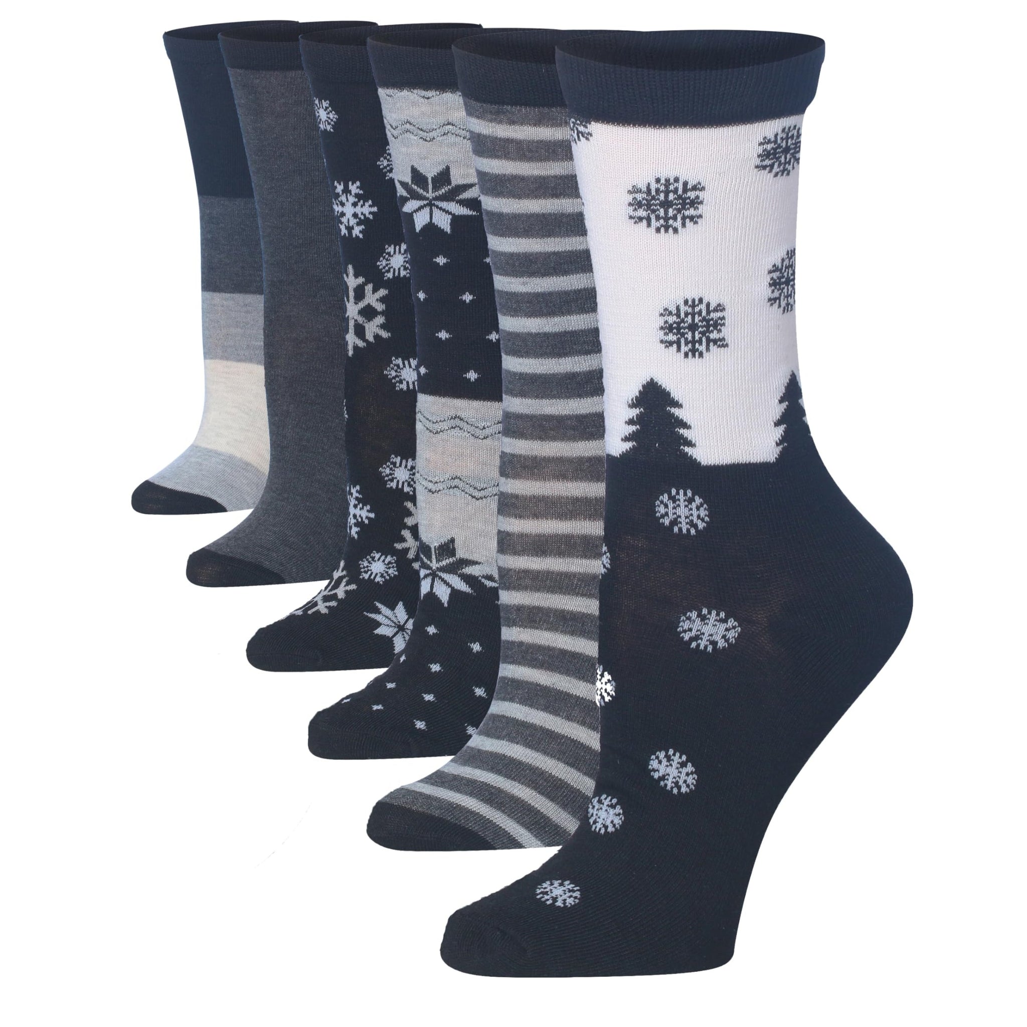 Women's 6-Pairs Colorful Icy Peaks Funky Snowflakes Mountains