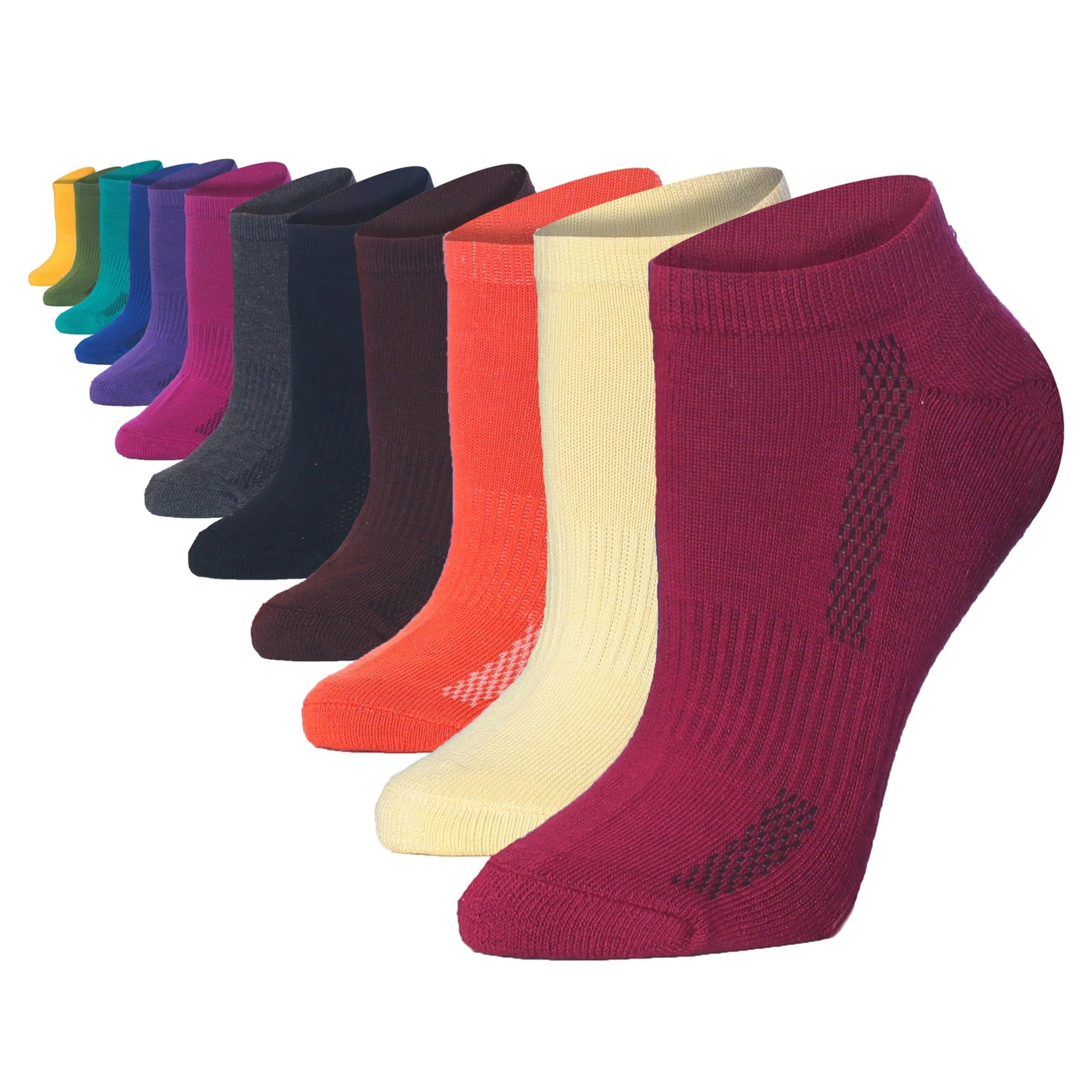 Tipi Toe Women's 12-Pack Vibrant Rainbow Solid Bold Colors Ankle Socks